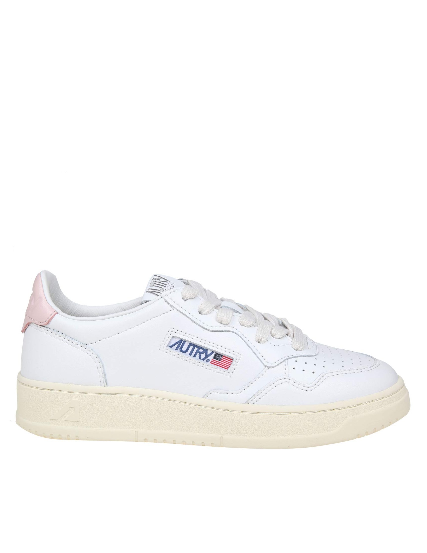 AUTRY WHITE AND PINK LEATHER SNEAKERS