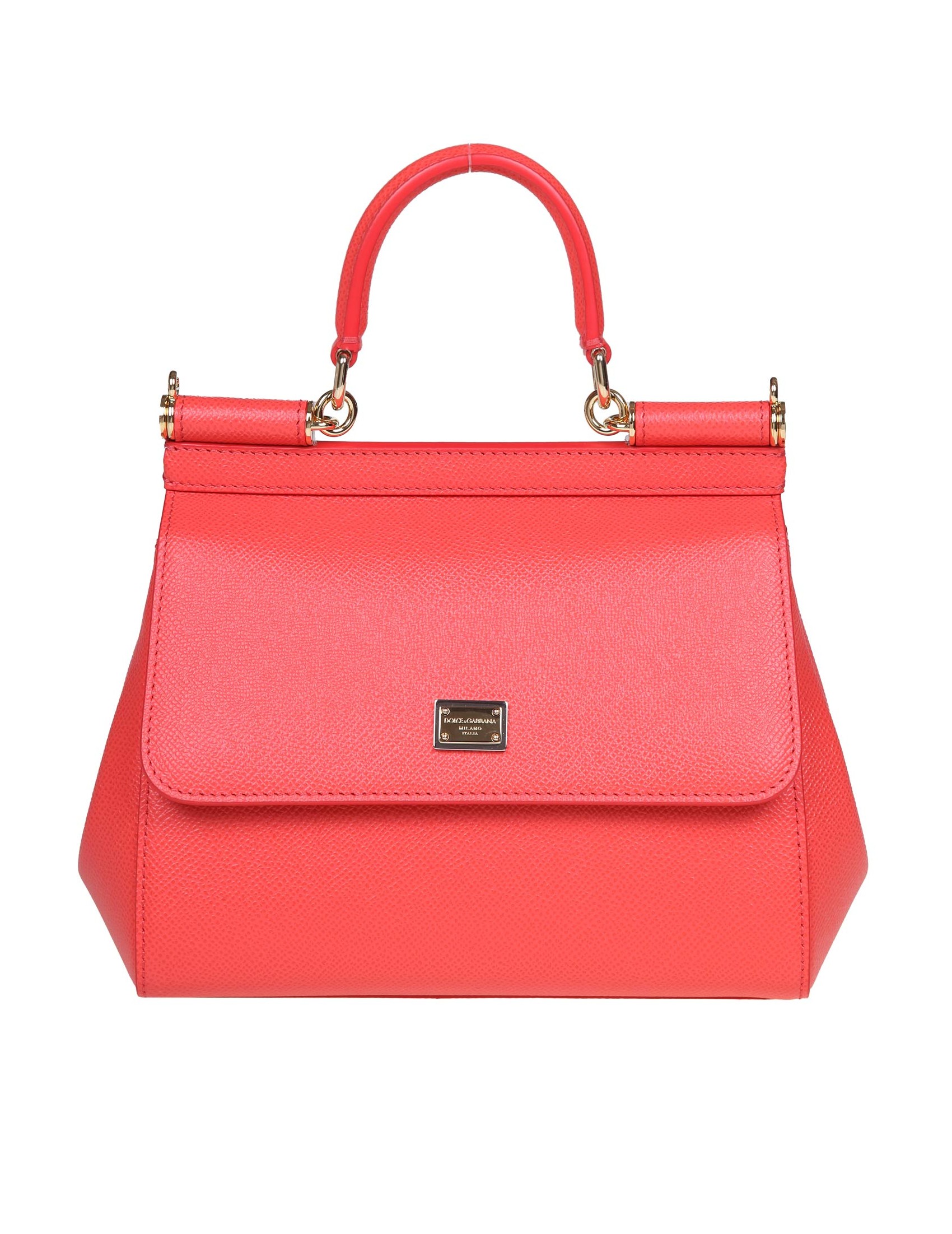 DOLCE & GABBANA SMALL SICILY BAG IN CORAL DAUPHINE LEATHER