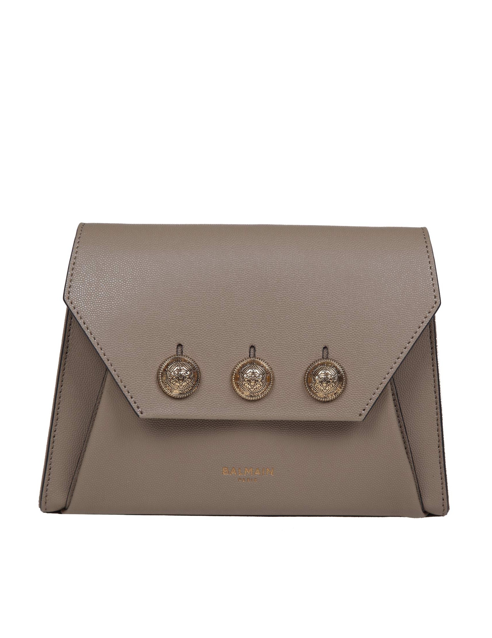 BALMAIN EMBLEME BAG IN CALFSKIN WITH TAUPE-COLORED DECORATIVE BUTTONS