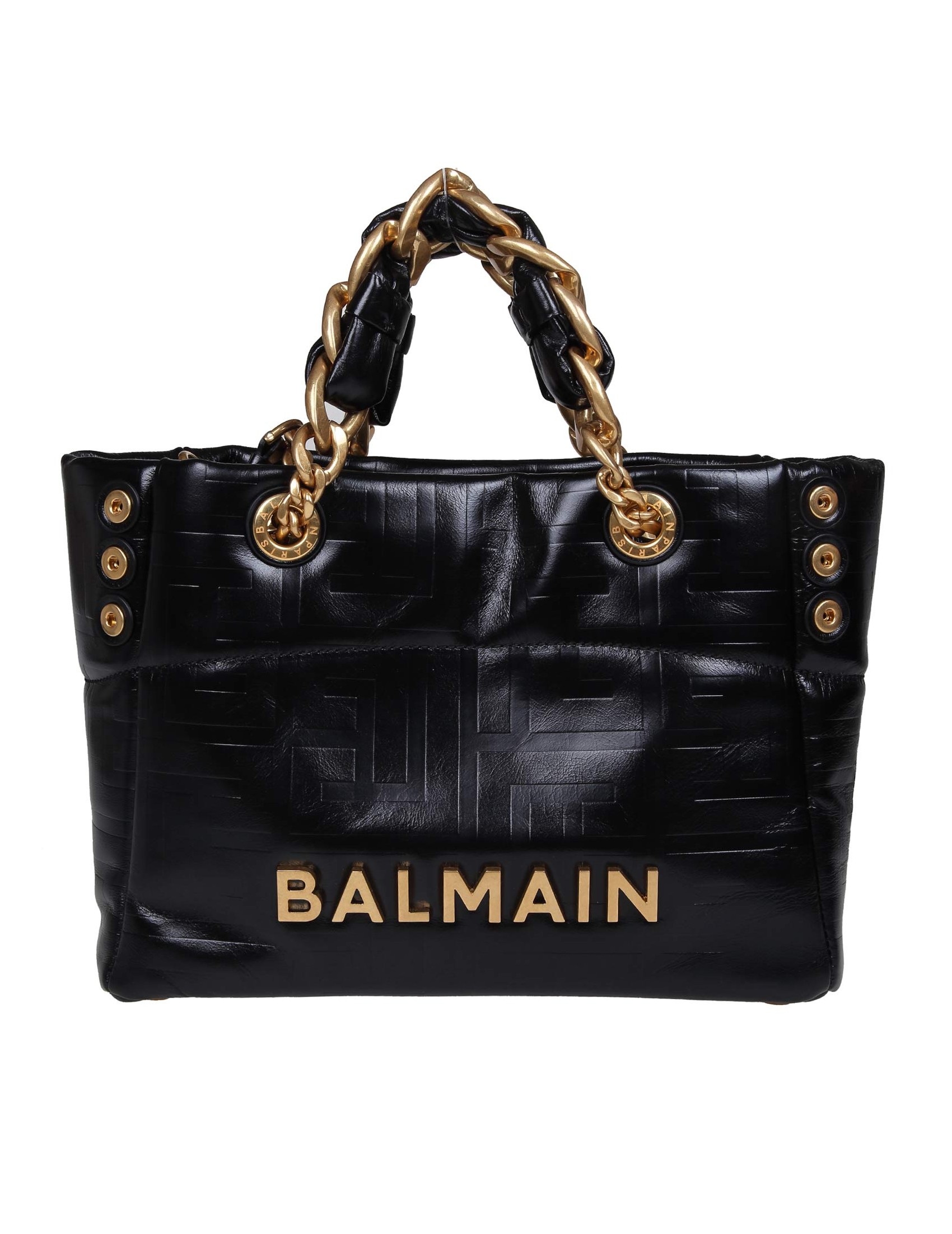 BALMAIN 1945 SHOPPER BAG IN SOFT LEATHER WITH EMBOSSED MONOGRAMM