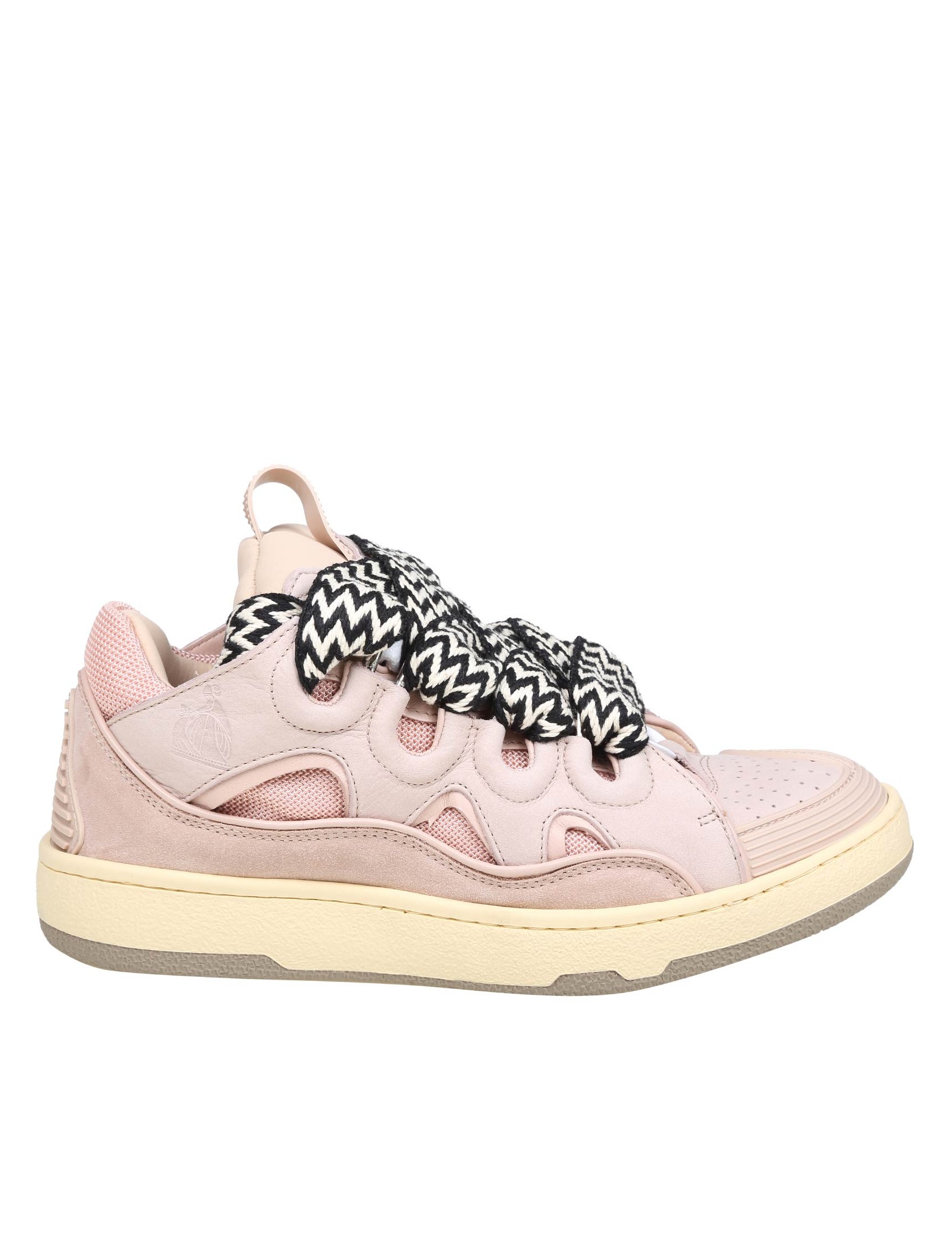 LANVIN CURB SNEAKERS IN WHITE AND PINK LEATHER