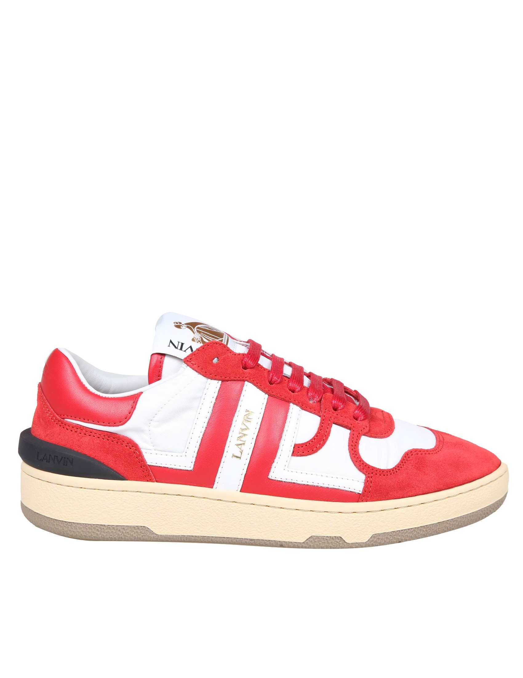 LANVIN CLAY LOW TOP SNEAKERS IN LEATHER AND NYLON COLOR WHITE/RED