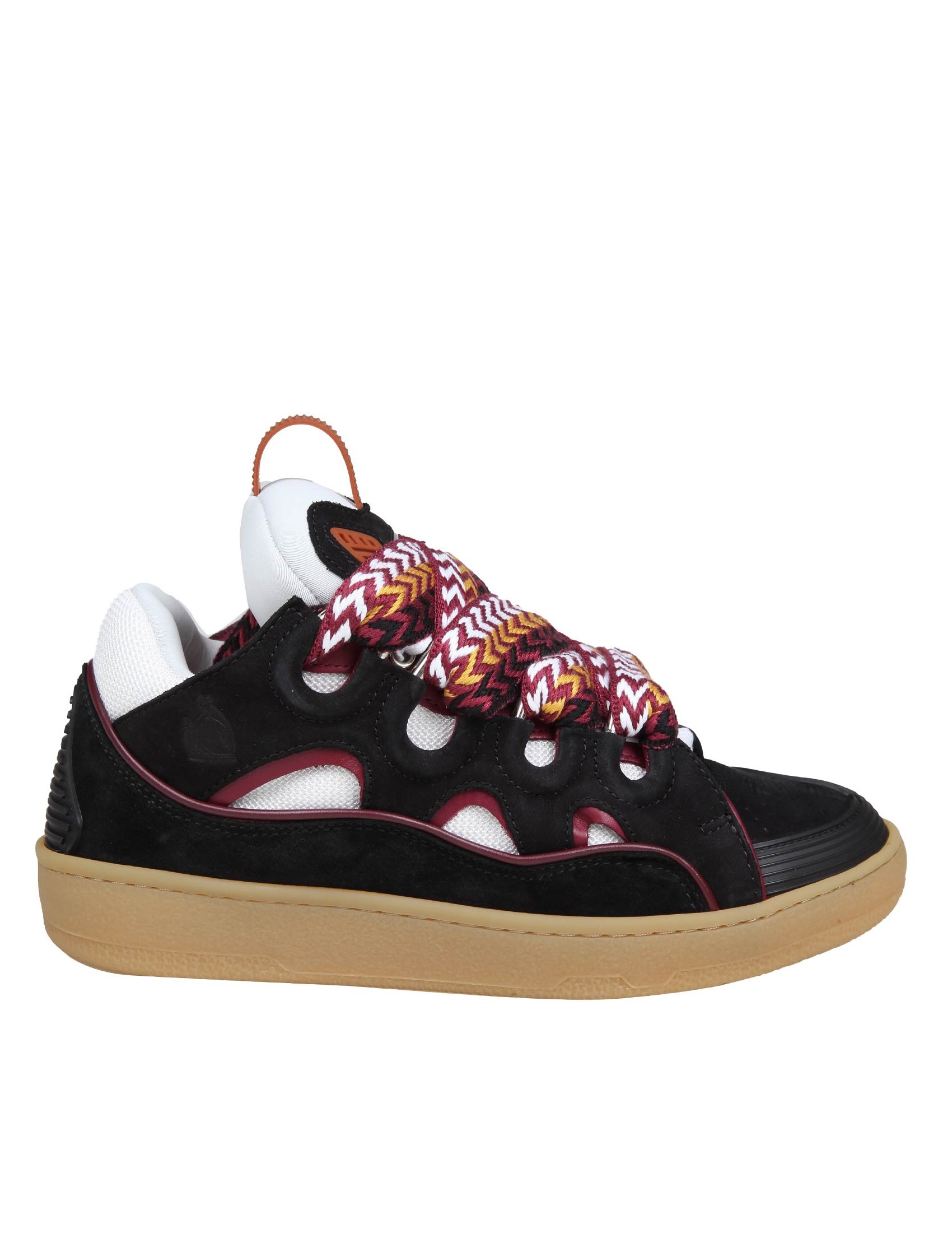 LANVIN CURB SNEAKERS IN WHITE AND BORDEAUX LEATHER AND SUEDE