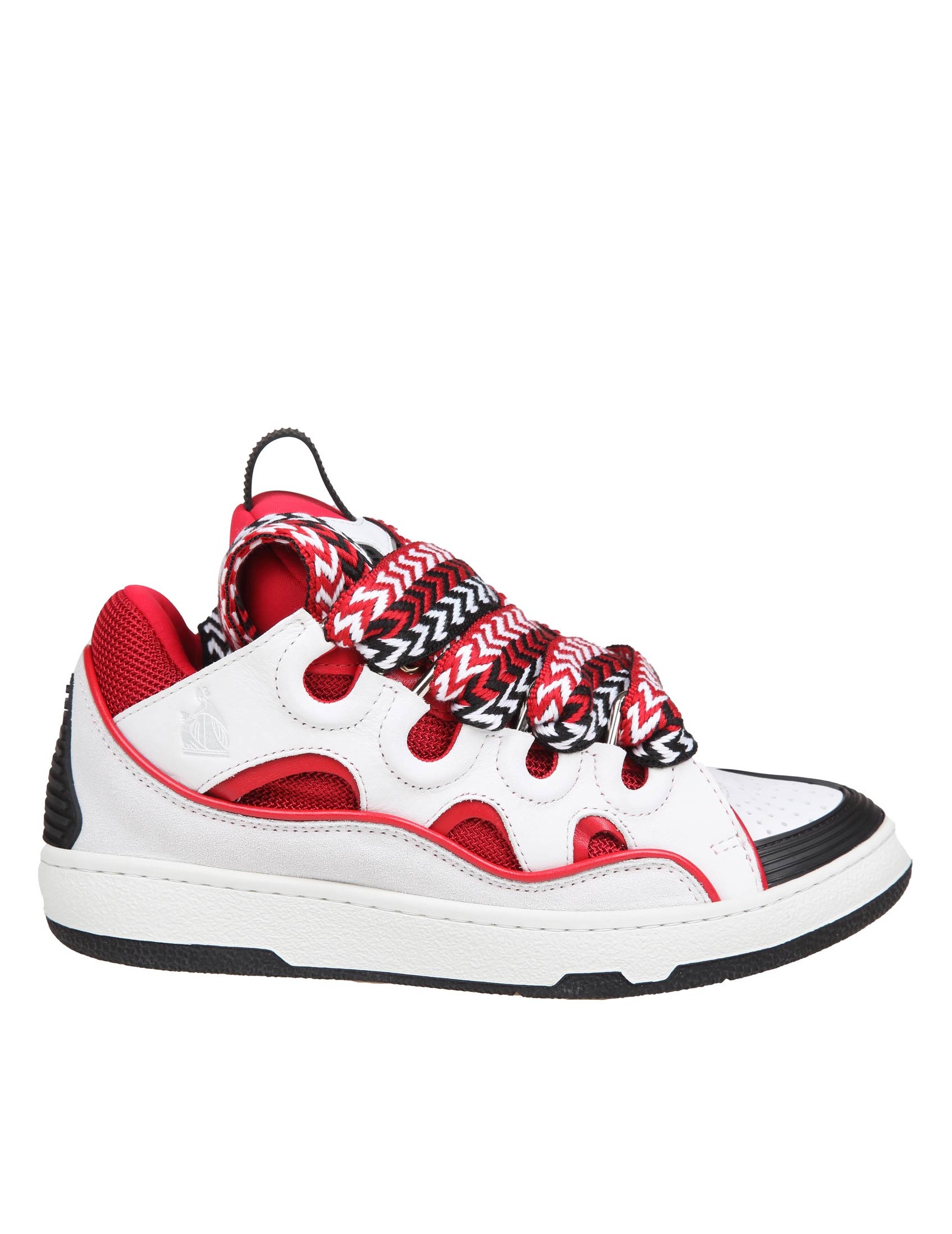 LANVIN CURB SNEAKERS LANVIN CURB SNEAKERS IN WHITE AND RED LEATHER AND SUEDE