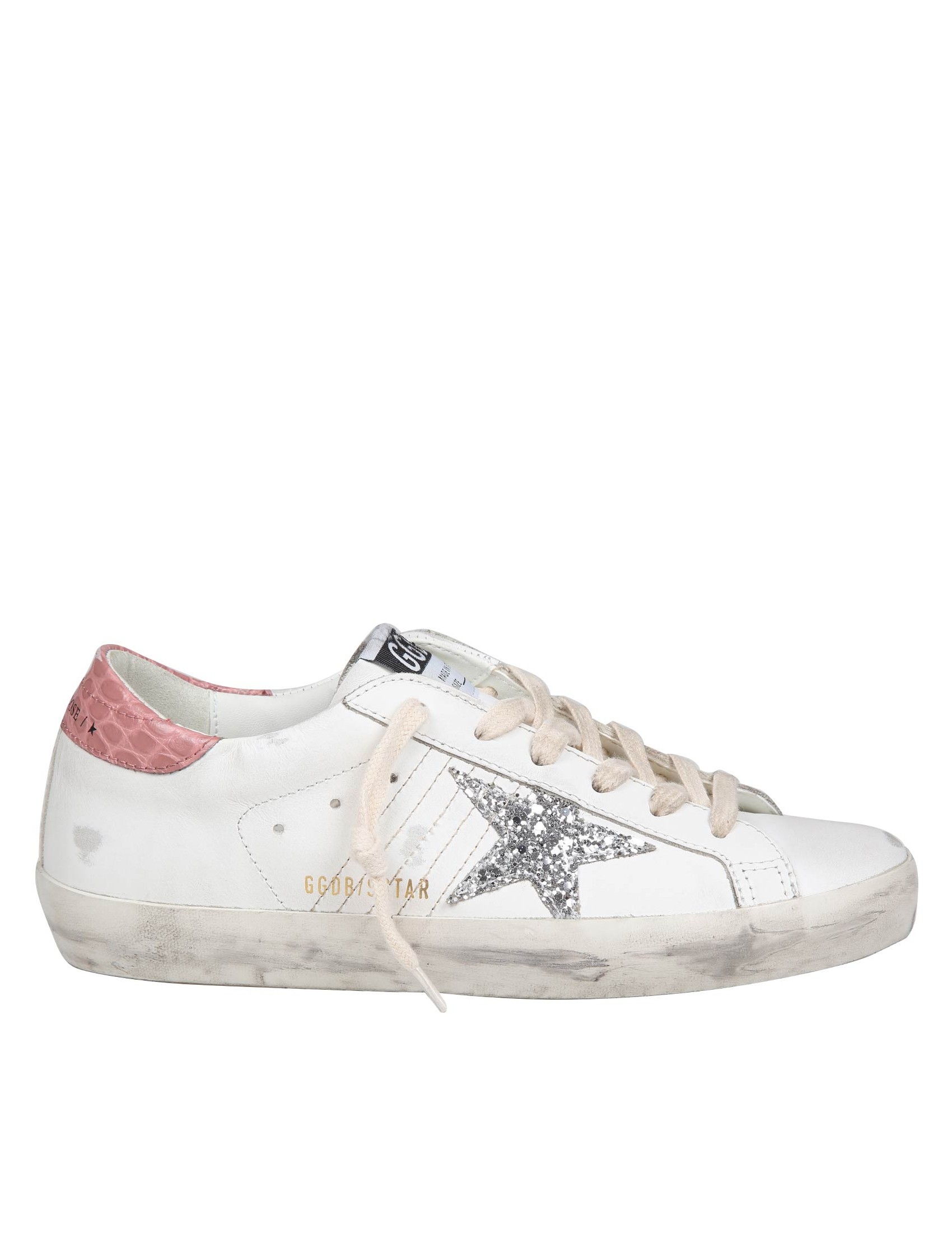 GOLDEN GOOSE SUPER STAR SNEAKERS IN WHITE/PINK LEATHER