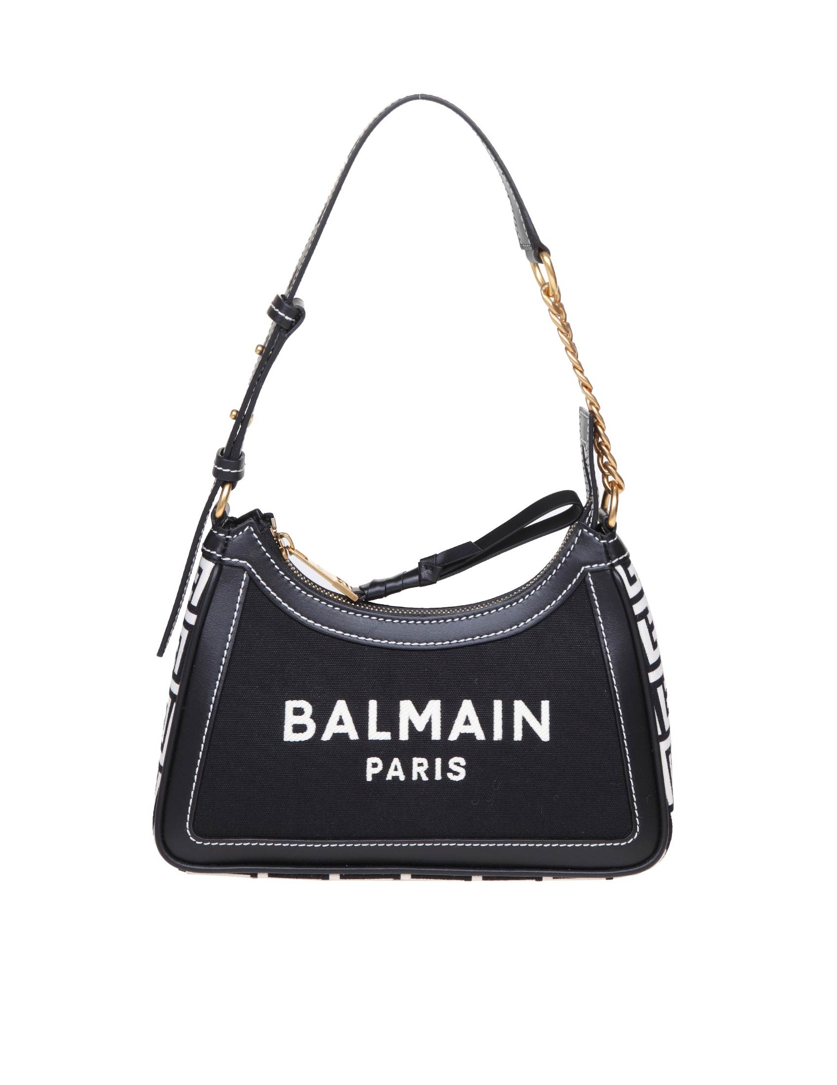 BALMAIN B-ARMY SHOULDER BAG IN CANVAS AND LEATHER