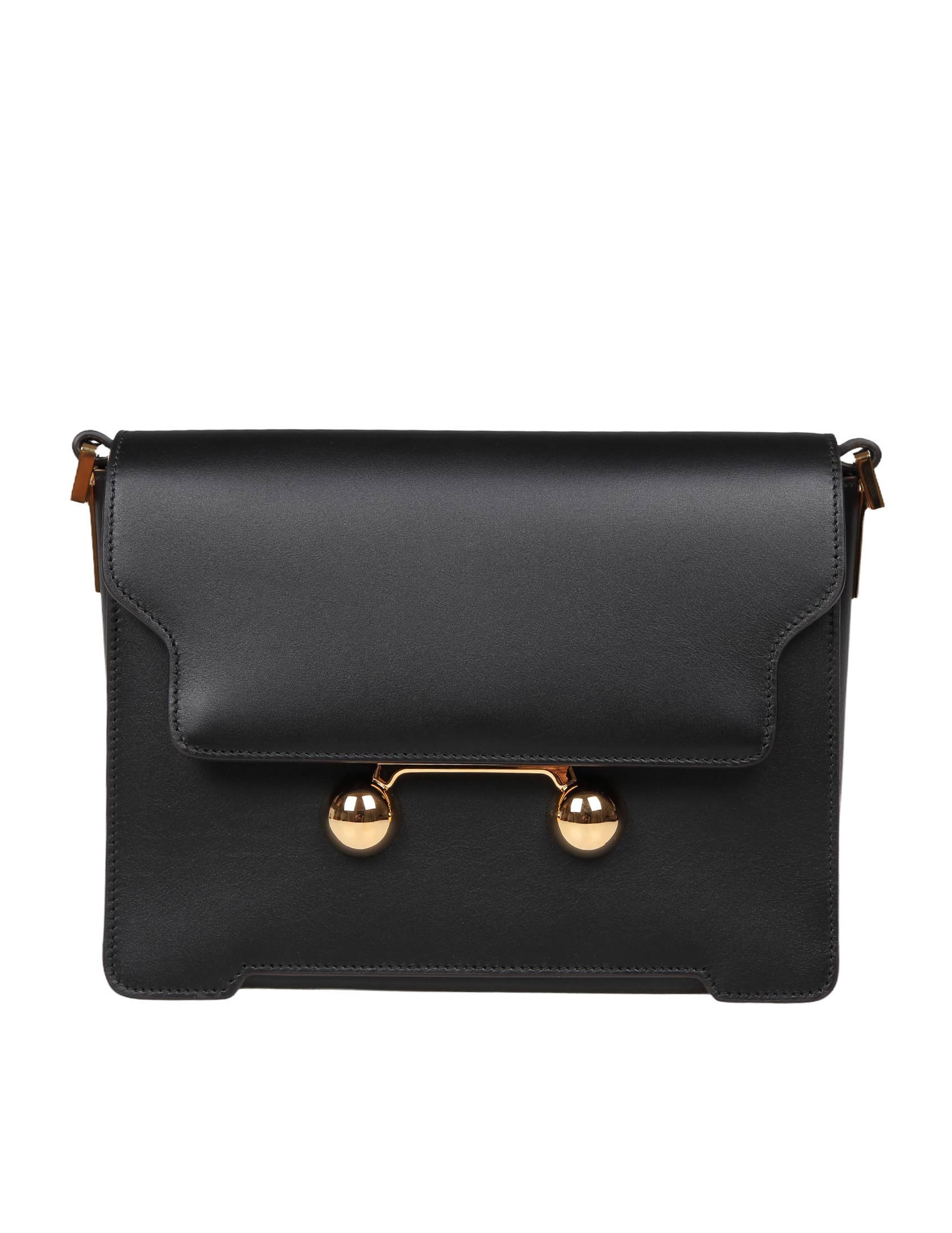 MARNI MEDIUM TRUNKAROON SHOULDER BAG IN BLACK LEATHER