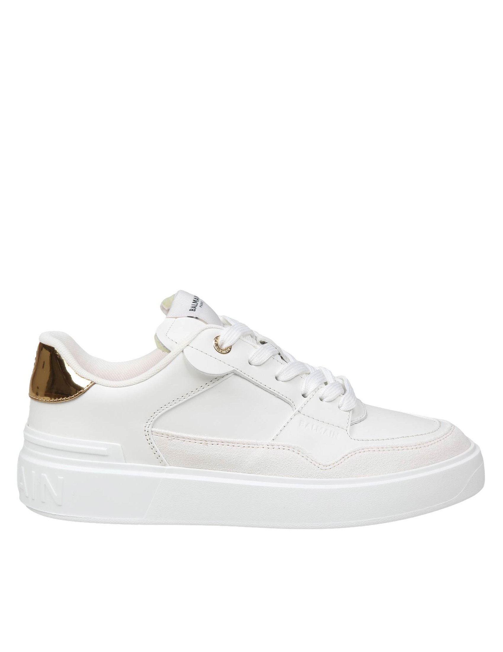 BALMAIN SNEAKERS B- COURT FLIP IN PELLE COLORE BIANCO E ORO