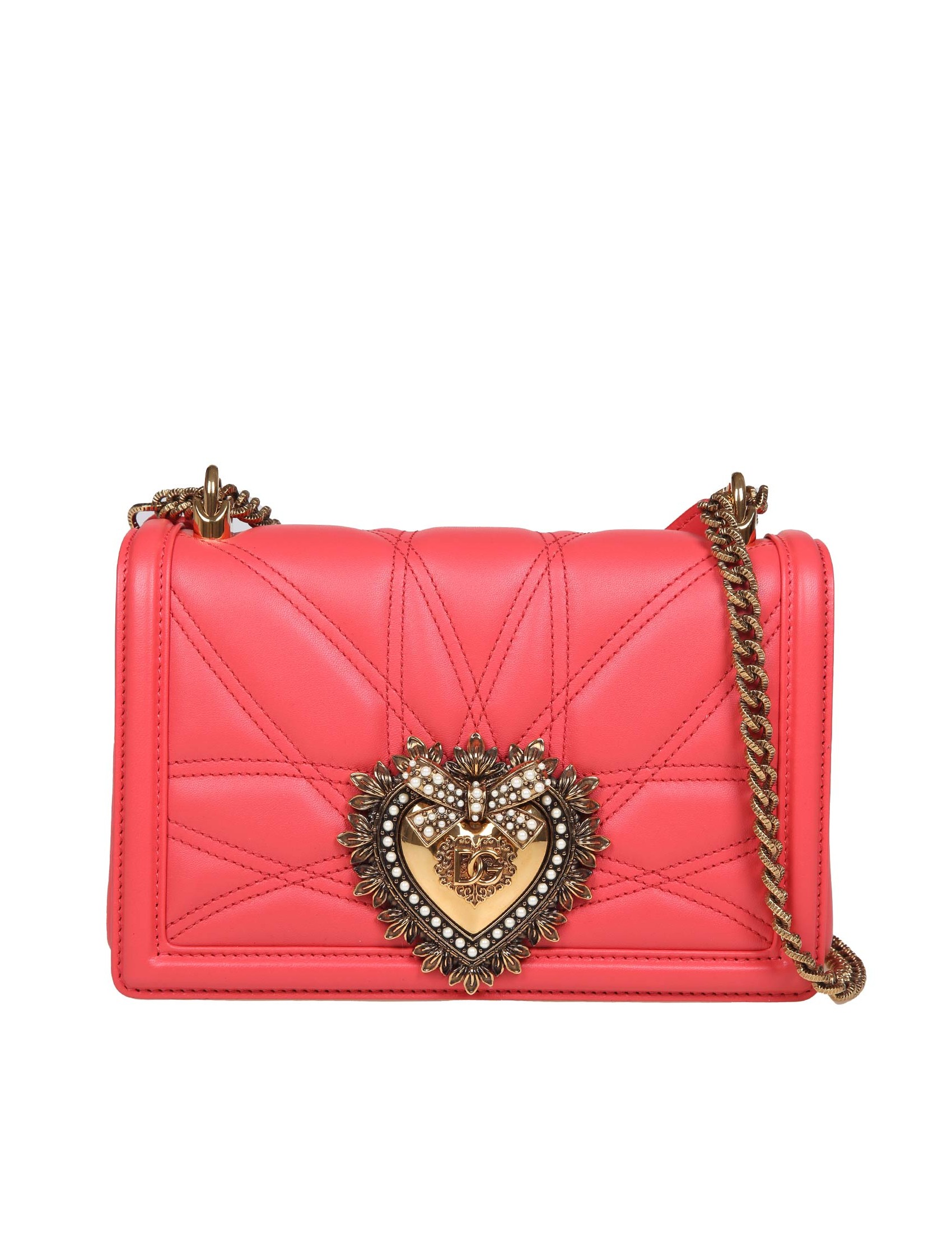 DOLCE & GABBANA MEDIUM DEVOTION BAG IN CORAL MATELASSÉ NAPPA