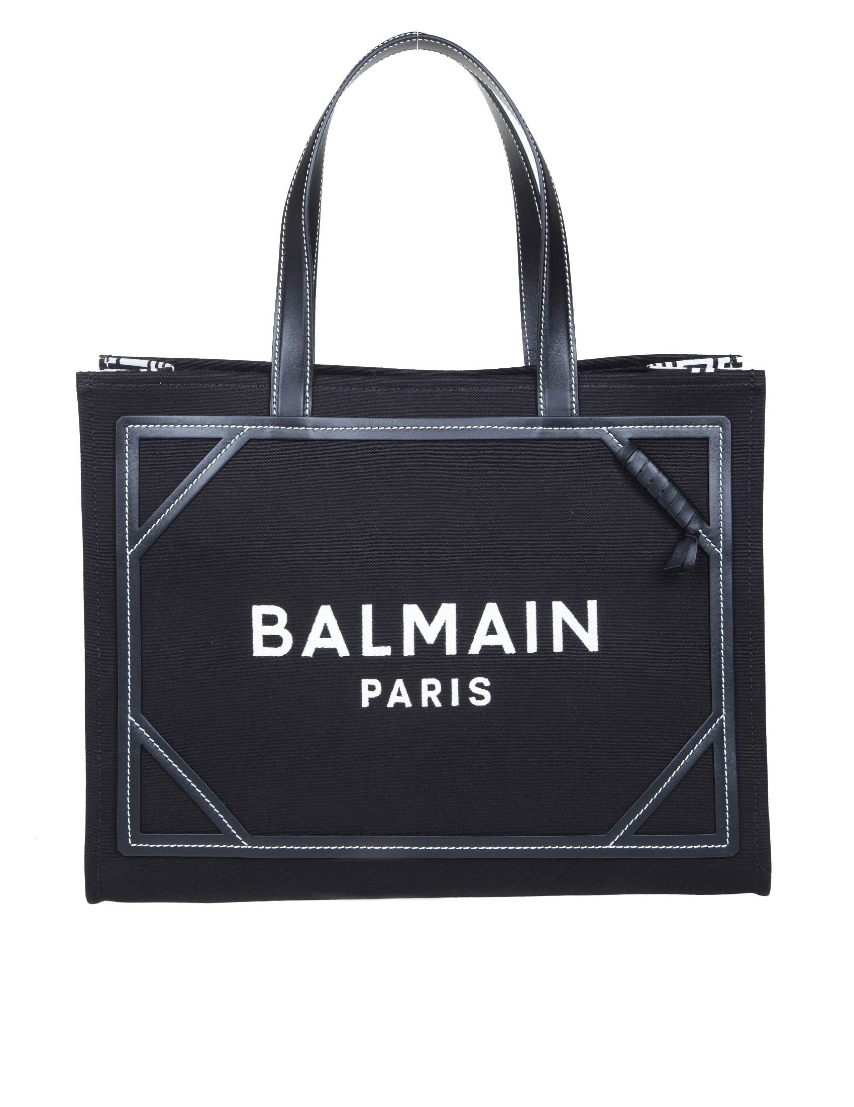 BALMAIN B-ARMY SHOPPER MEDIUM IN TELA E PELLE COLORE NERO E BIANCO