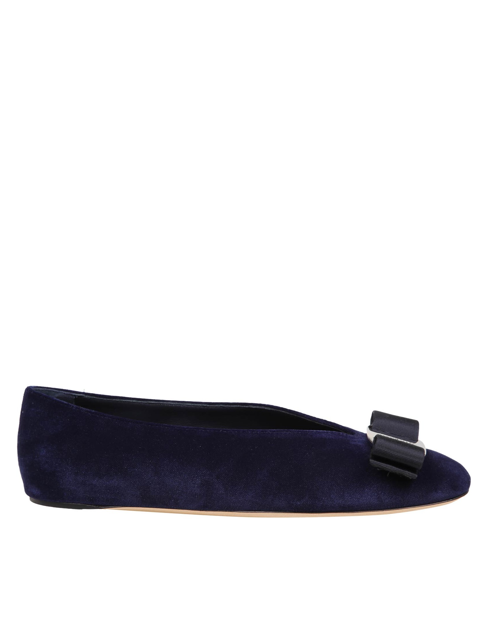 FERRAGAMO BALLERINA VANNA IN VELLUTO COLORE BLU