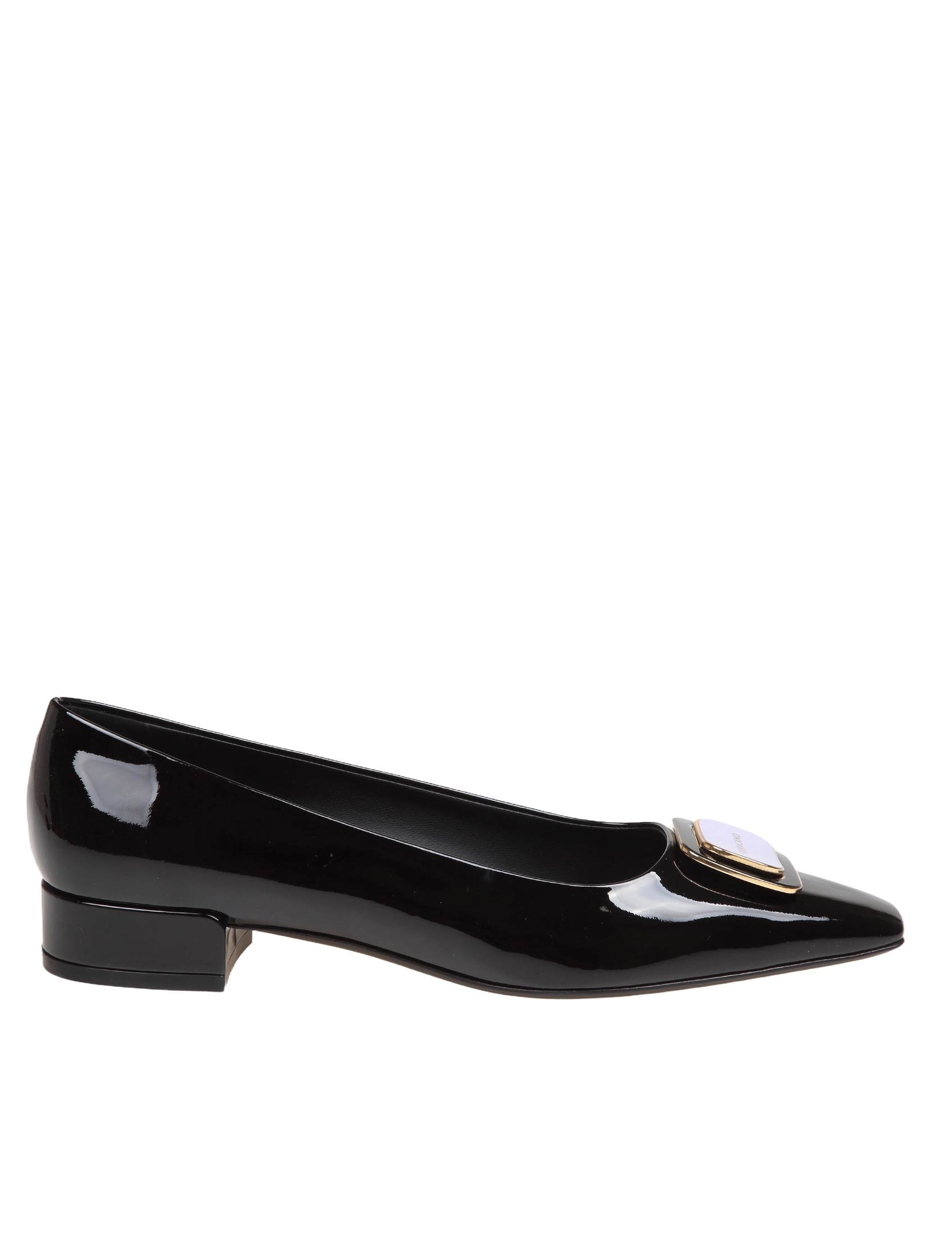 FERRAGAMO VENERA BALLERINA IN BLACK PAINT LEATHER