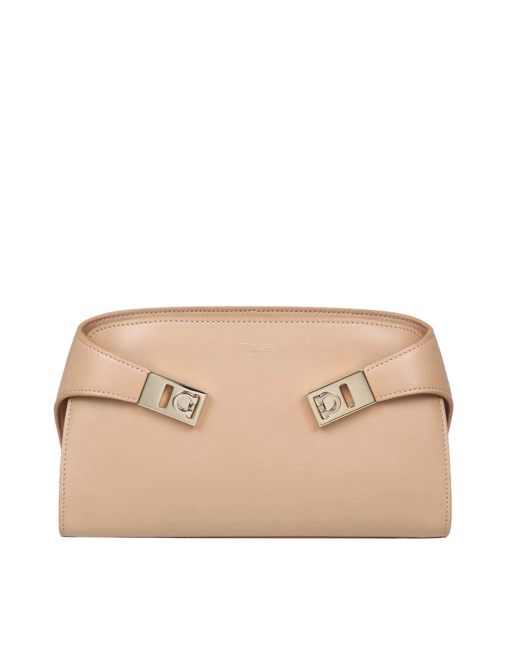 FERRAGAMO POCHETTE HUG IN PELLE COLORE CAMMELLO CHIARO