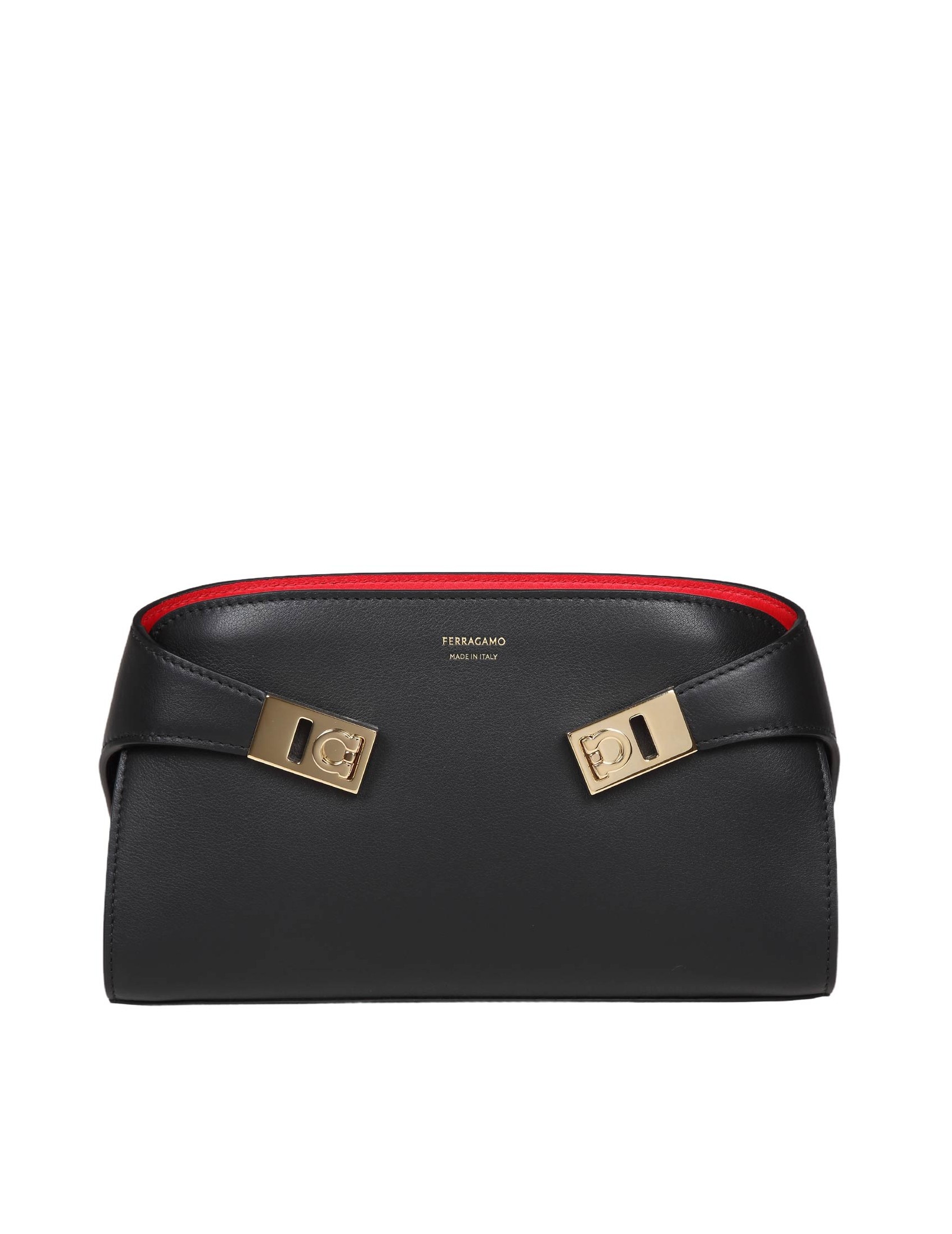 FERRAGAMO HUG CLUTCH IN BLACK LEATHER