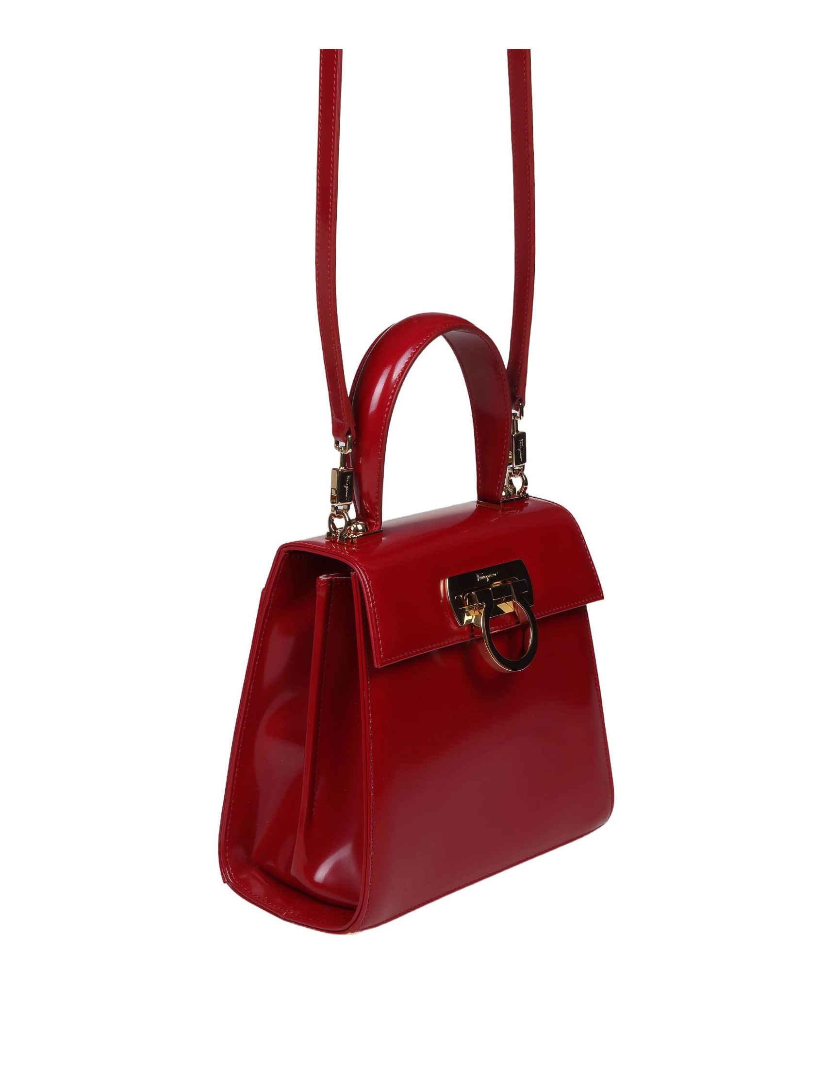 FERRAGAMO TOP HANDLE S BAG IN RED CALFSKIN