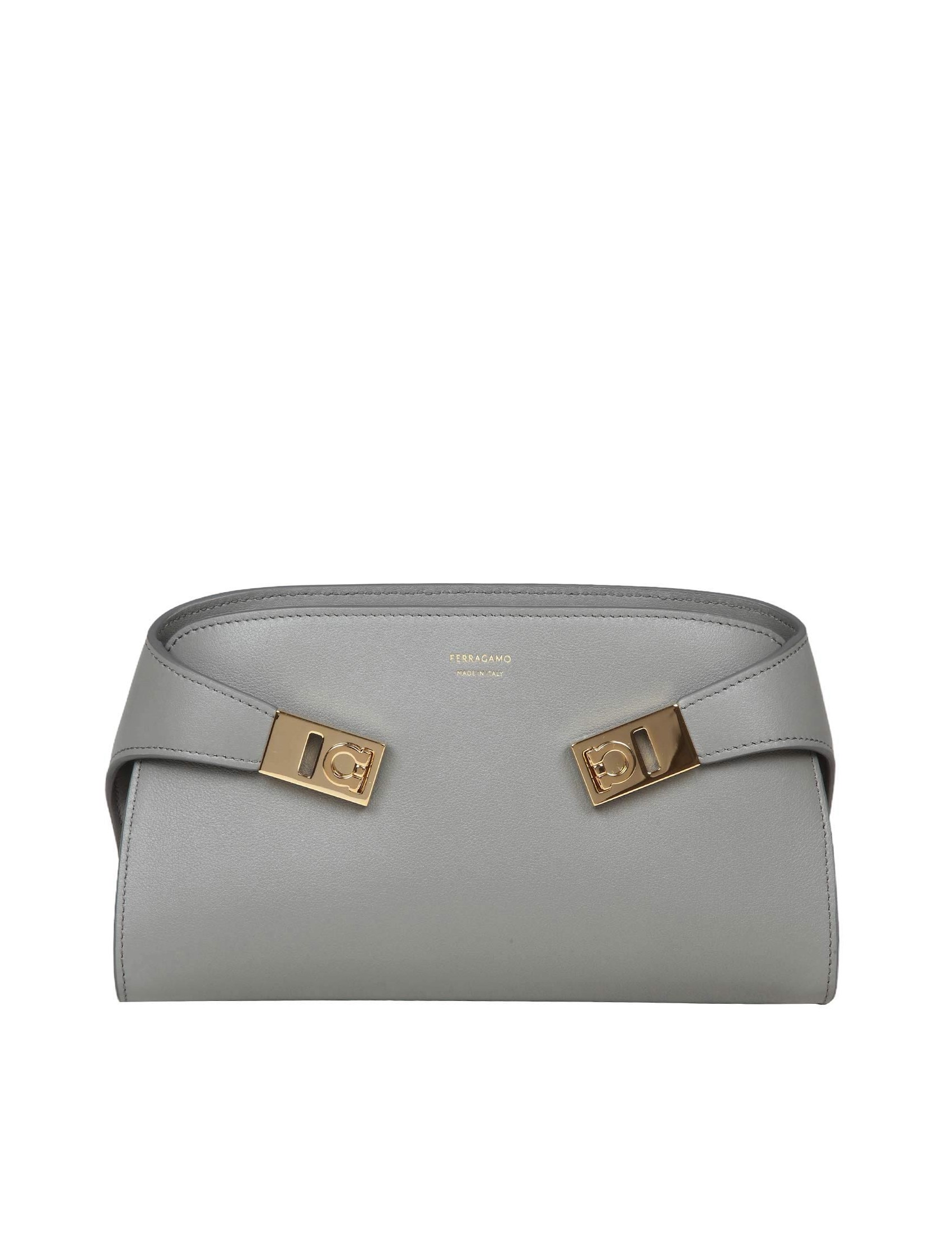 FERRAGAMO POCHETTE HUG IN PELLE COLORE GRIGIO