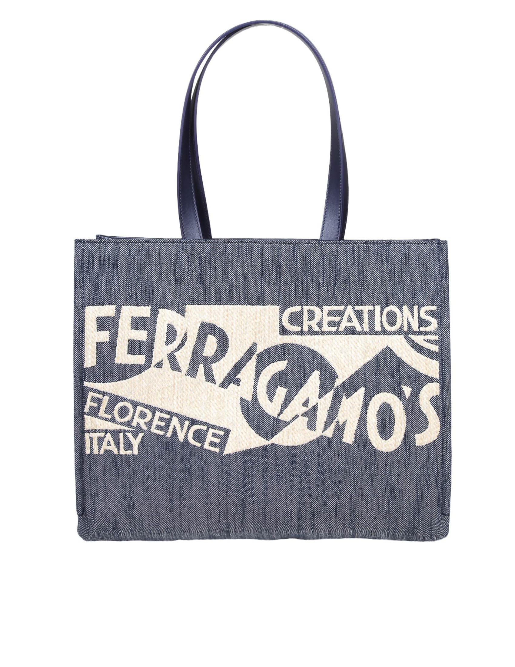 FERRAGAMO TOTE BAG (M) IN DENIM CON LOGO