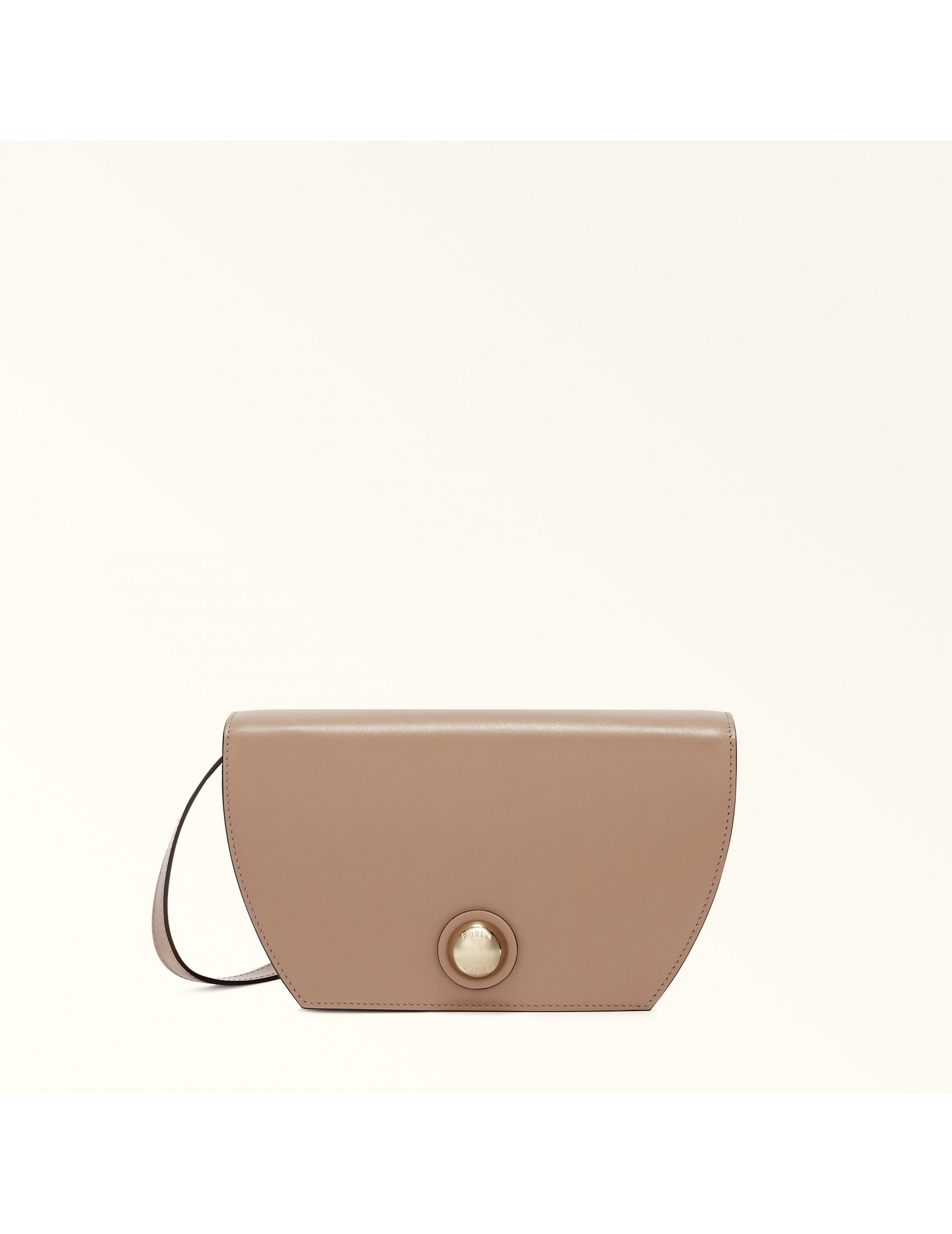 FURLA SFERA MINI SHOULDER BAG IN GREIGE LEATHER