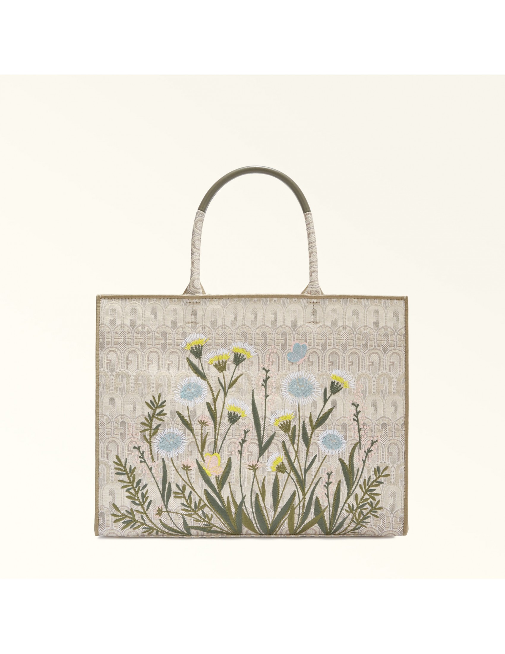 FURLA OPPORTUNITY L TOTE IN EMBOSSED JACQUARD WITH FLORAL DETAILS