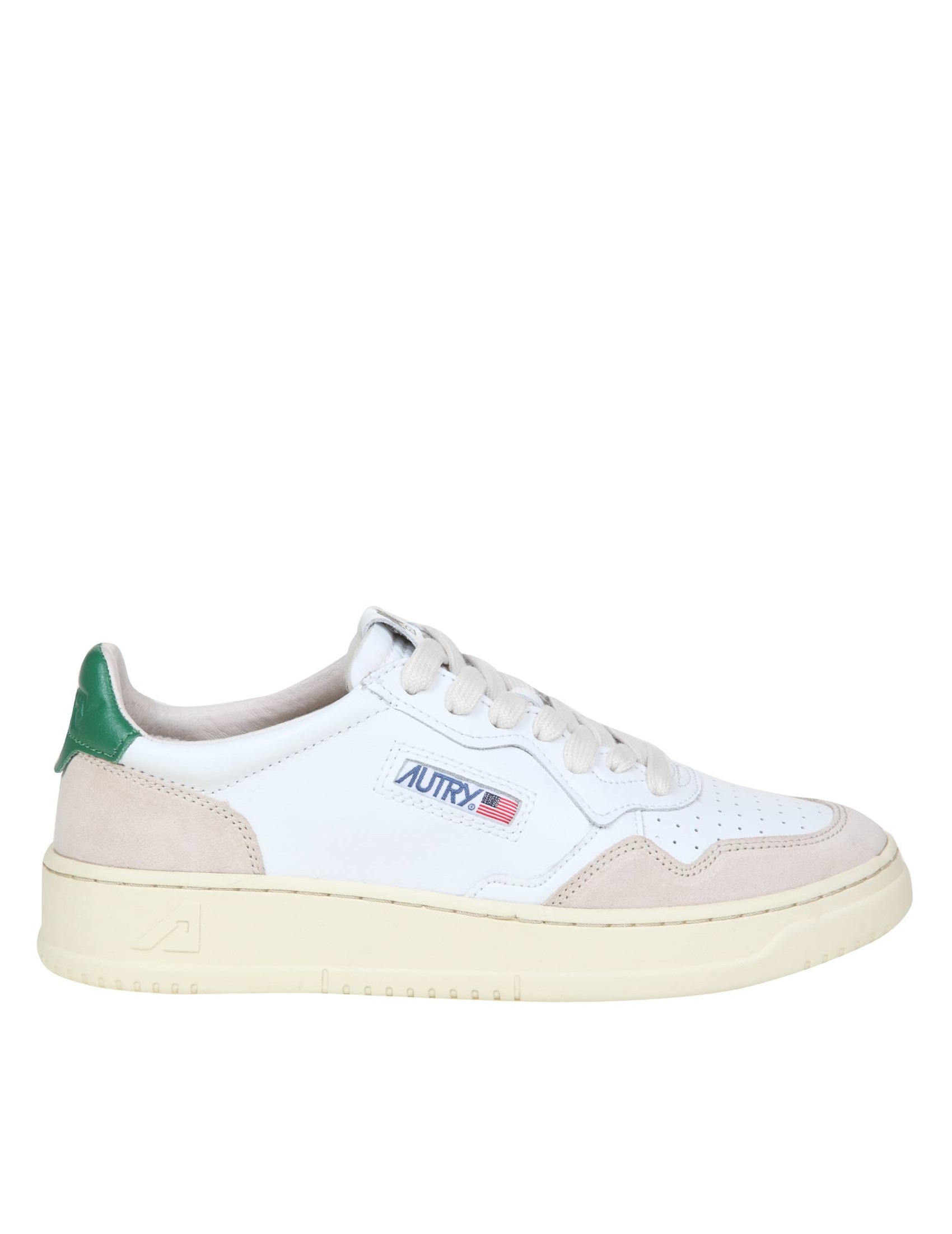 AUTRY SNEAKERS IN WHITE AND GREEN LEATHER AND SUEDE