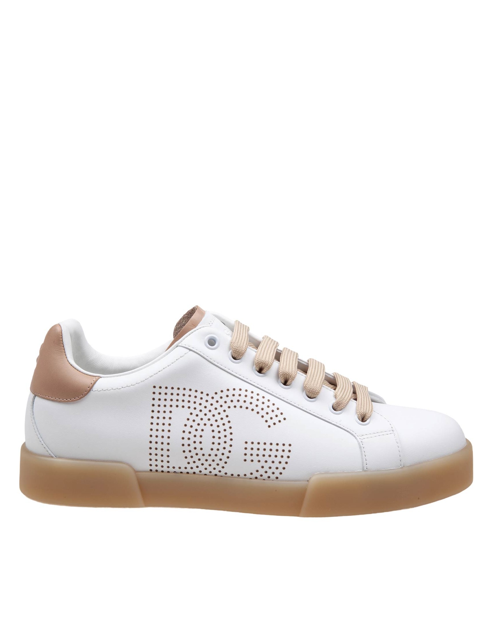 DOLCE & GABBANA PORTOFINO LIGHT SNEAKERS IN WHITE AND BEIGE LEATHER