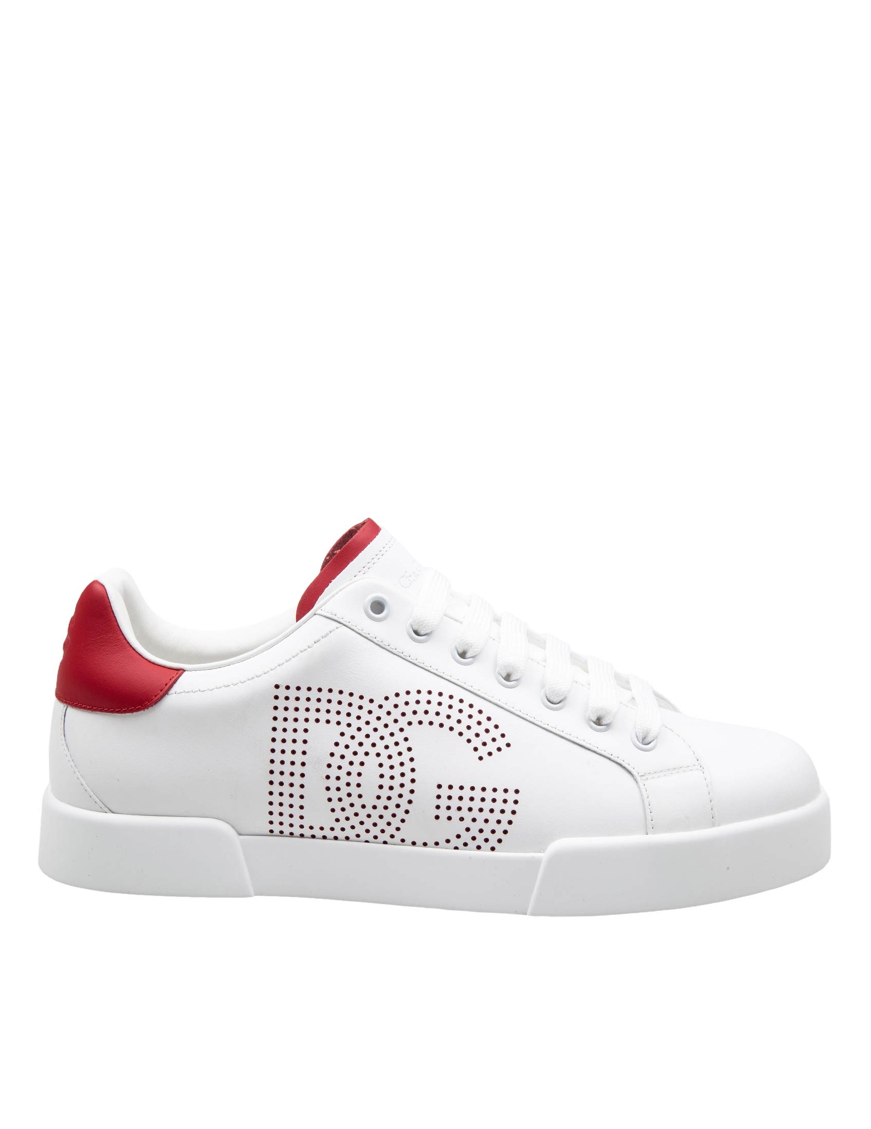 DOLCE GABBANA PORTOFINO LIGHT SNEAKERS IN WHITE AND RED LEATHER