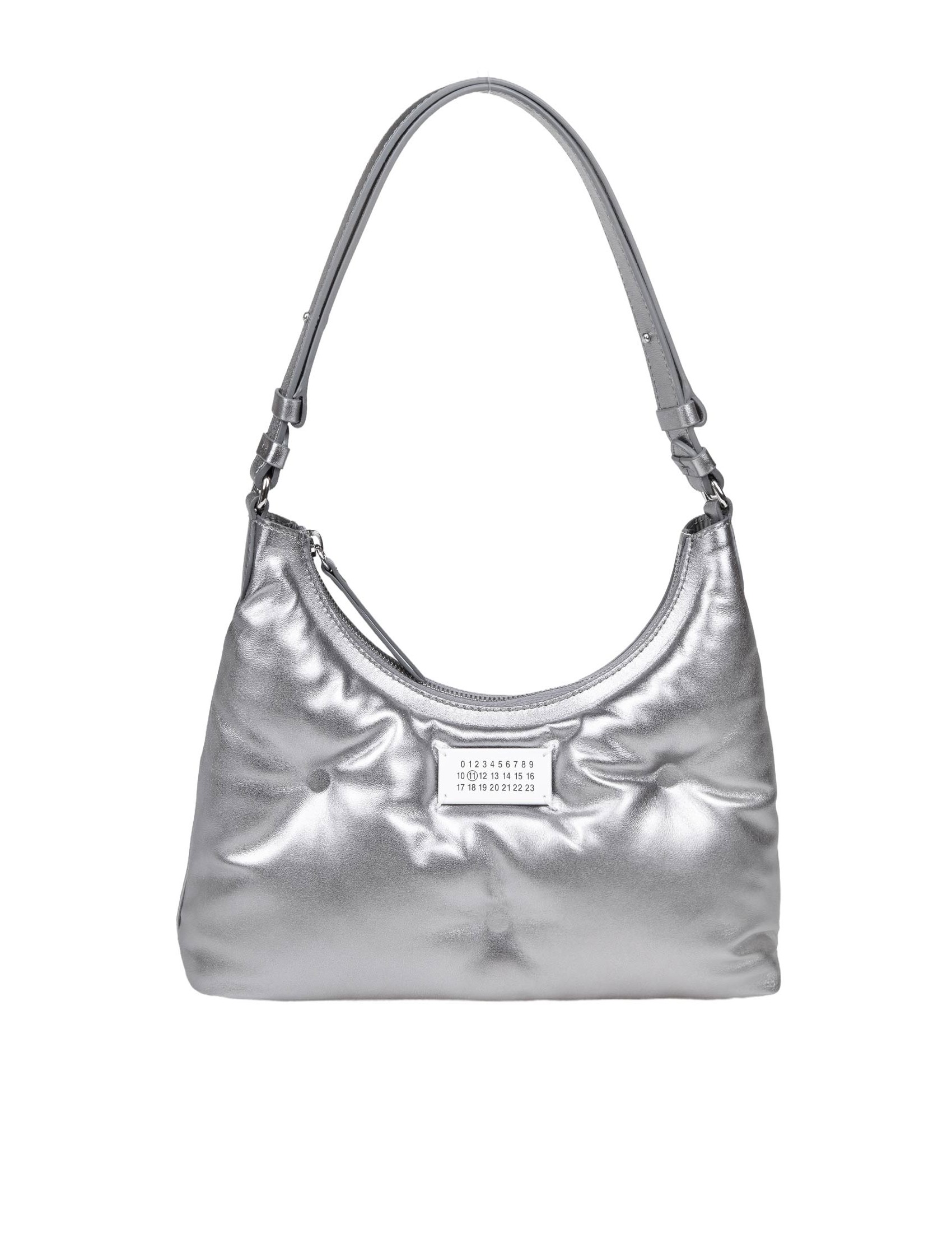 MAISON MARGIELA GLAM HOBO SMALL IN GRAY LAMINATED LEATHER