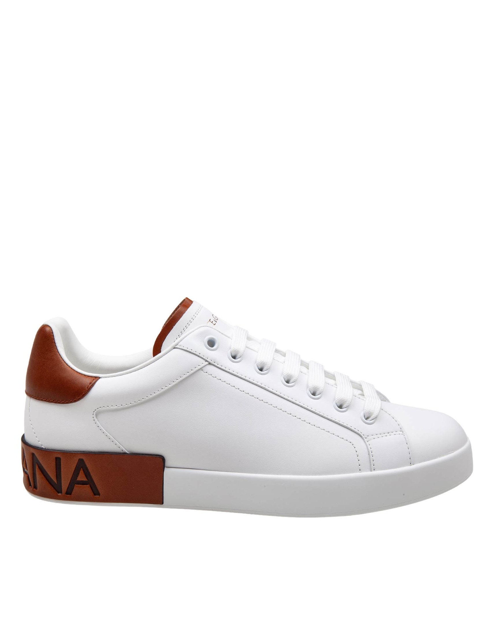 DOLCE E GABBANA SNEAKERS PORTOFINO IN PELLE COLORE BIANCO E CUOIO