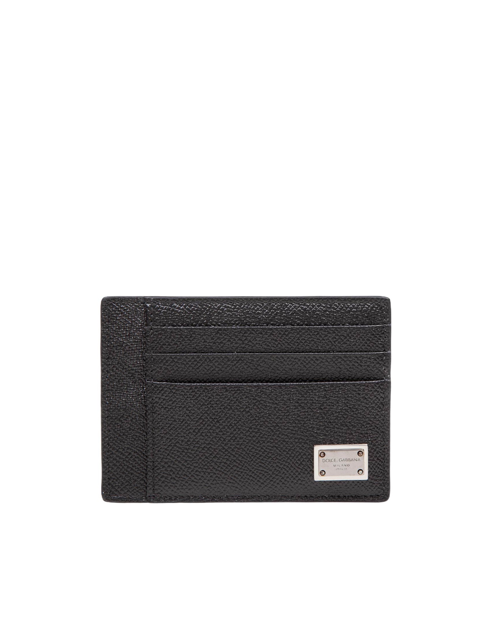 DOLCE & GABBANA BLACK DAUPHINE LEATHER CARD HOLDER