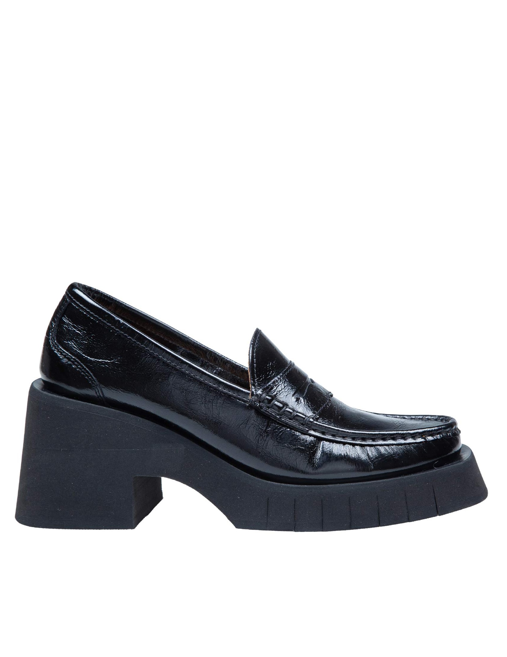 PALOMA BARCELO ADELE LOAFERS IN BLACK PAINTED LEATHER