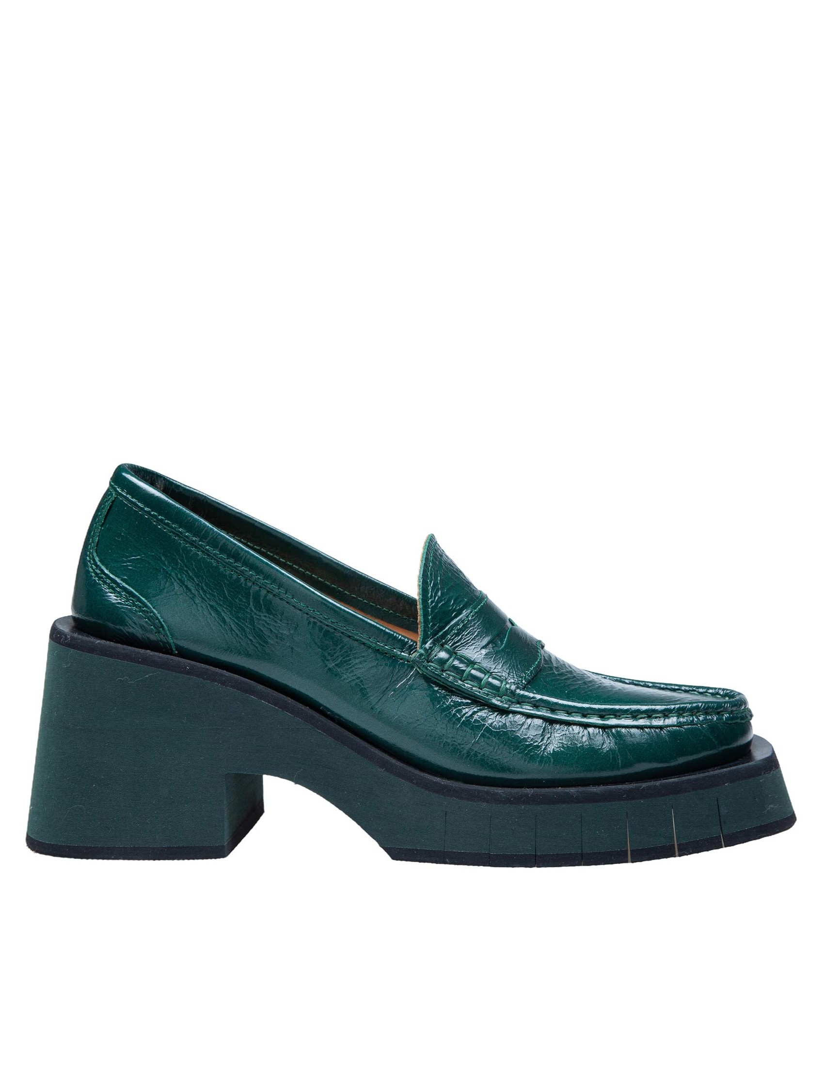 PALOMA BARCELO ADELE LOAFERS IN GREEN PAINTED LEATHER