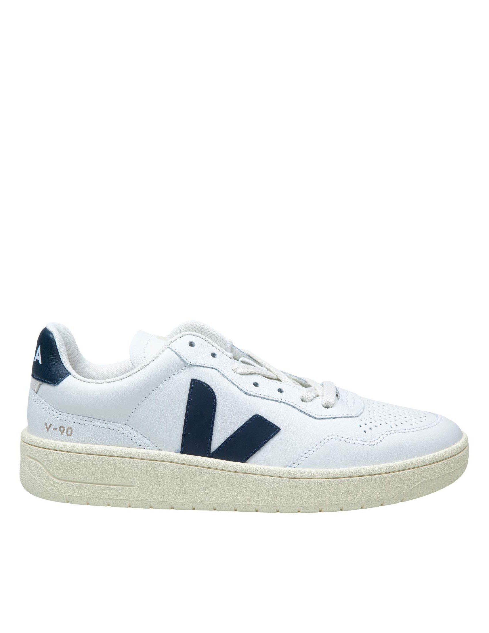 VEJA V-10 SNEAKERS IN BLUE AND WHITE LEATHER