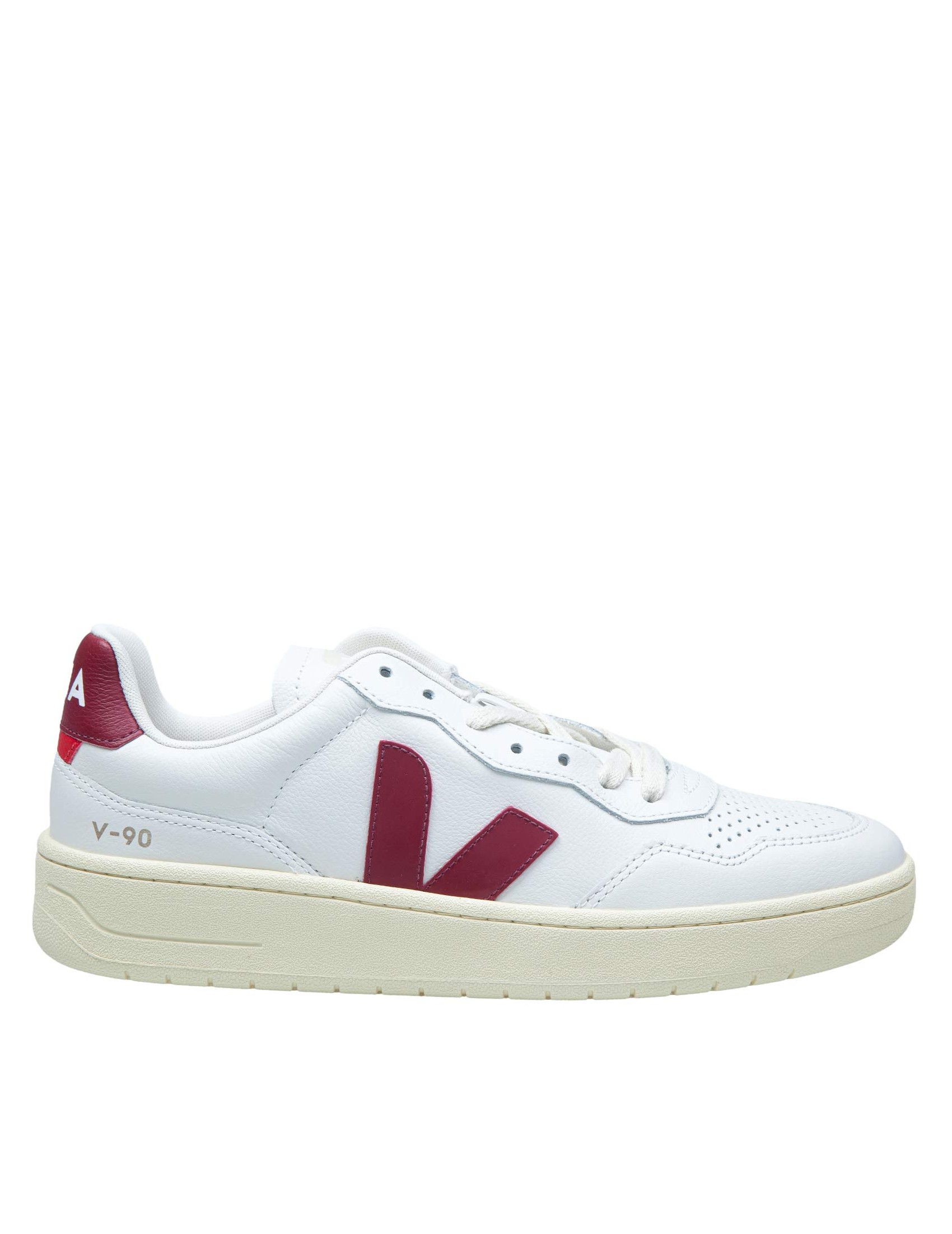 VEJA V-10 SNEAKERS IN RED AND WHITE LEATHER