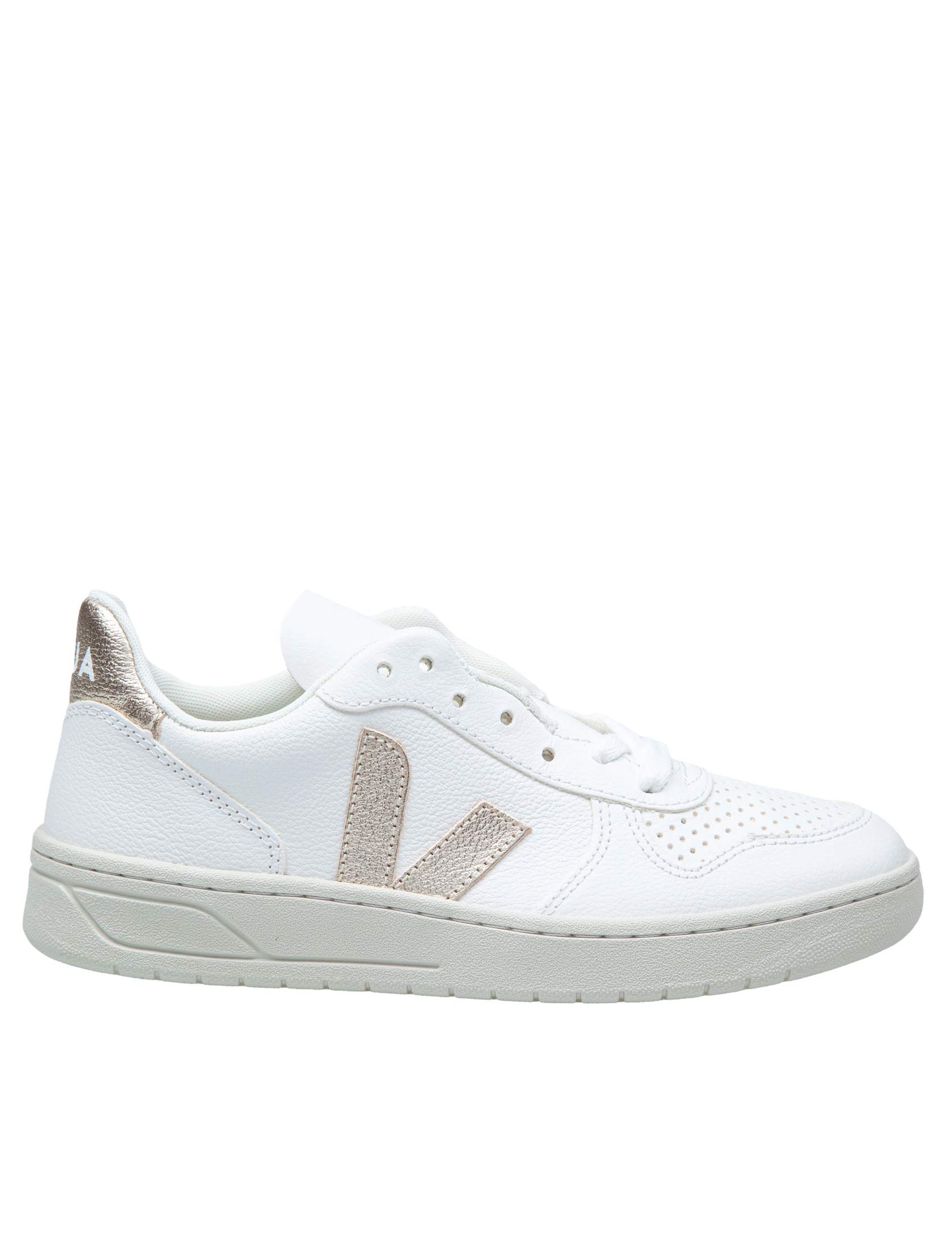 VEJA SNEAKERS V-10 IN LEATHER WHITE AND PLATINUM COLOR