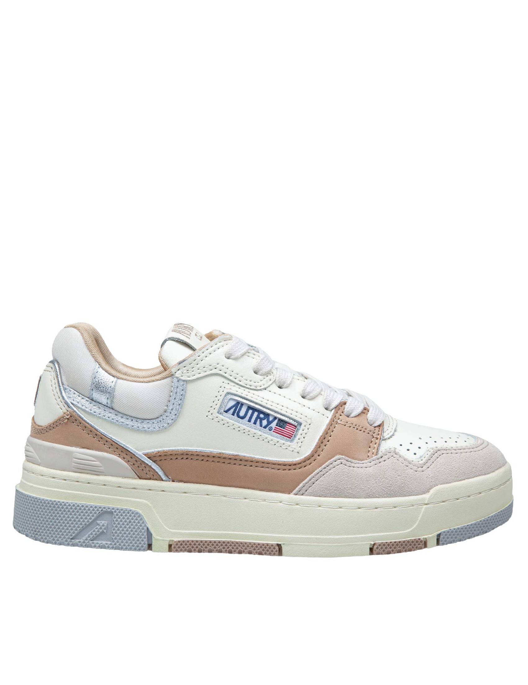 AUTRY SNEAKERS CLC LOW IN SUEDE AND NABUK NATURAL/SILVER