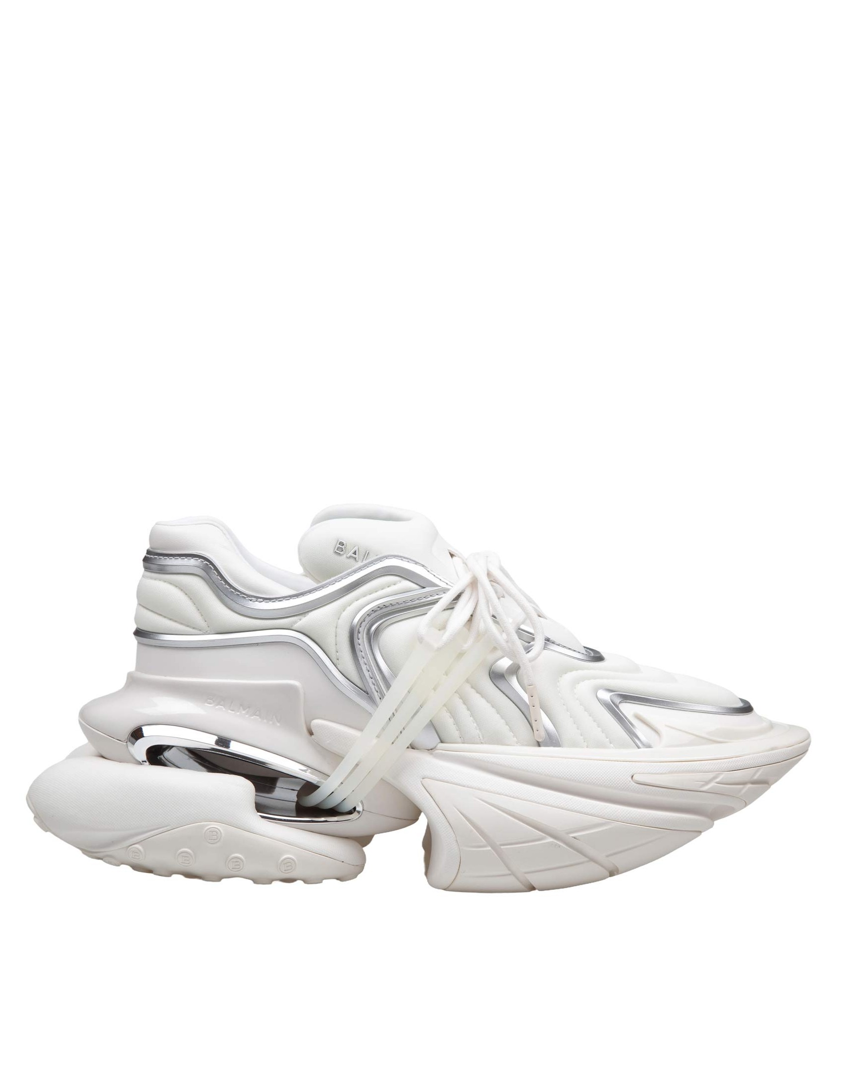 BALMAIN UNICORN WAVE NEOPRENE AND LEATHER SNEAKERS WHITE COLOR