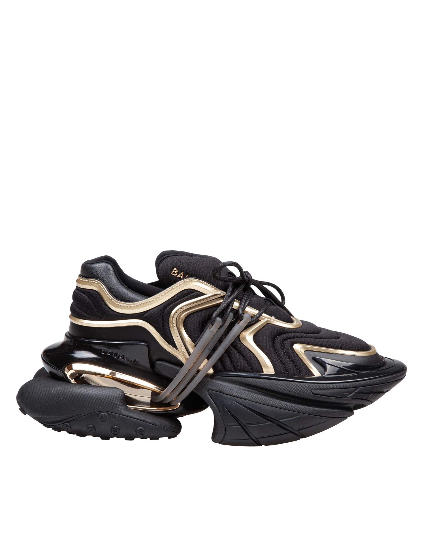 BALMAIN UNICORN WAVE NEOPRENE AND LEATHER SNEAKERS COLOR BLACK/GOLD