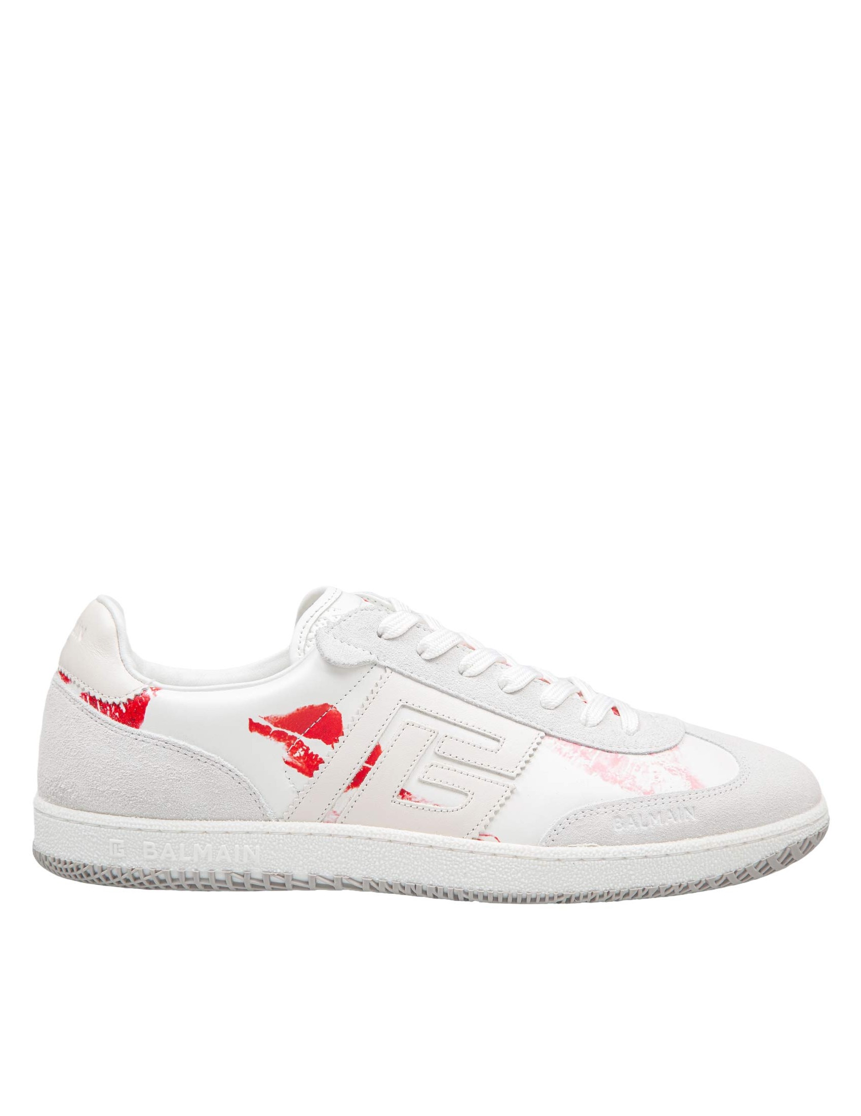 BALMAIN SNEAKERS SWAN IN PELLE E CAMOSCIO COLORE BIANCO E ROSSO