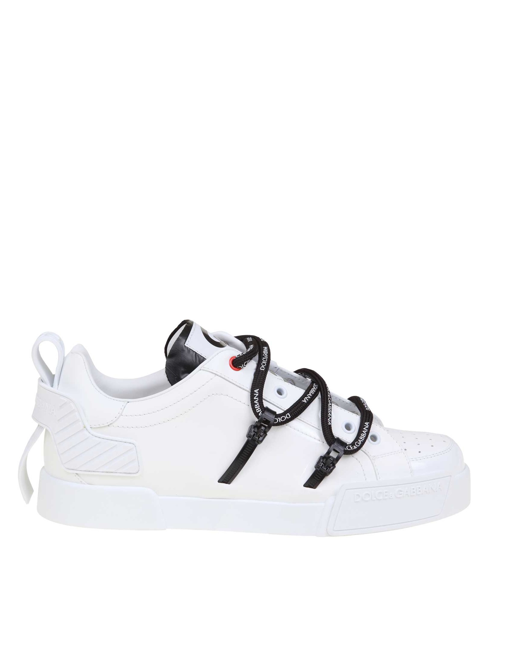 DOLCE & GABBANA SNEAKERS PORTOFINO IN VITELLO E VERNICE COLORE BIANCO