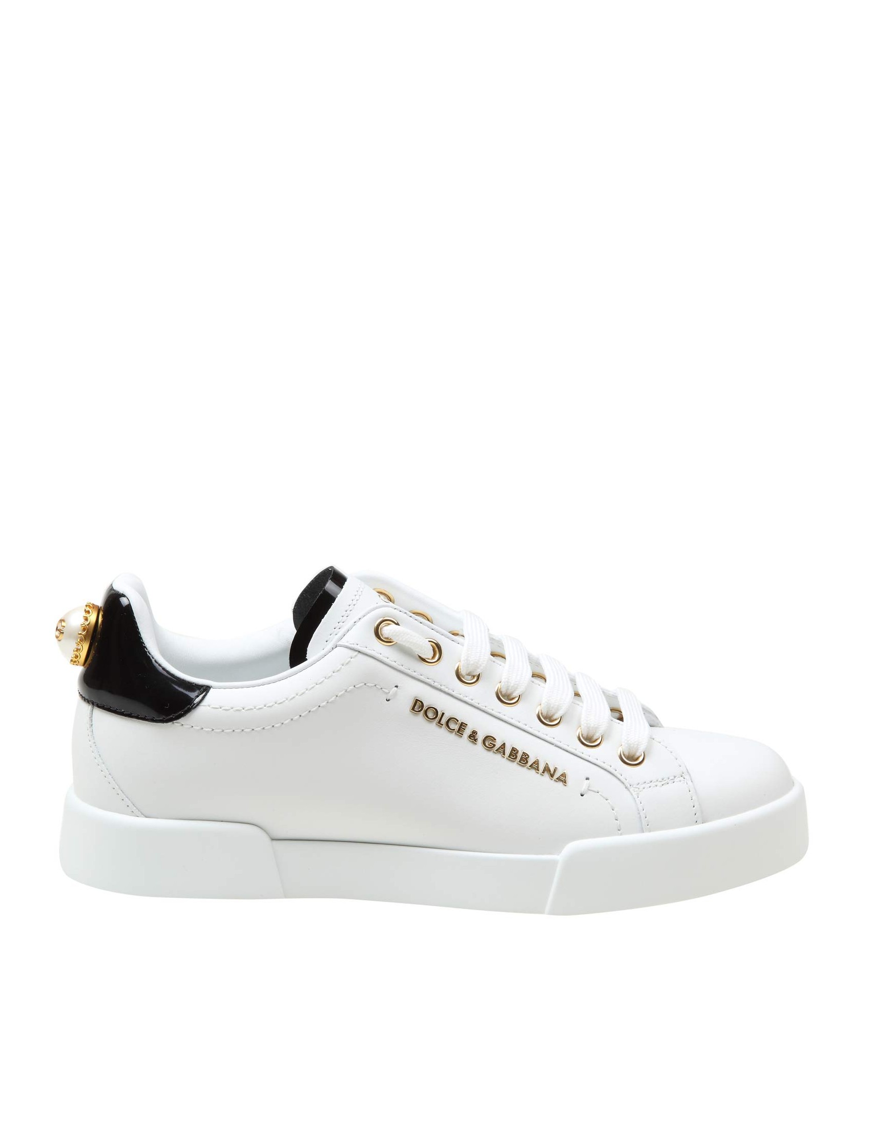 DOLCE & GABBANA PORTOFINO SNEAKERS IN LEATHER WITH PEARL