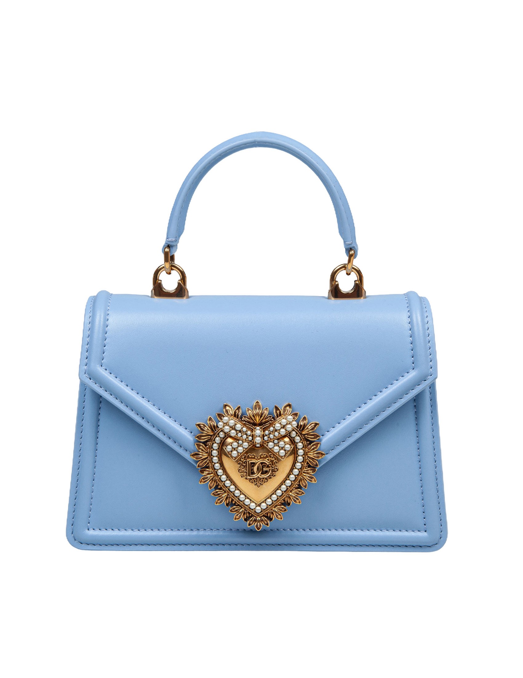 DOLCE & GABBANA BORSA A MANO DEVOTION PICCOLA IN PELLE COLORE CARTA DA ZUCCHERO