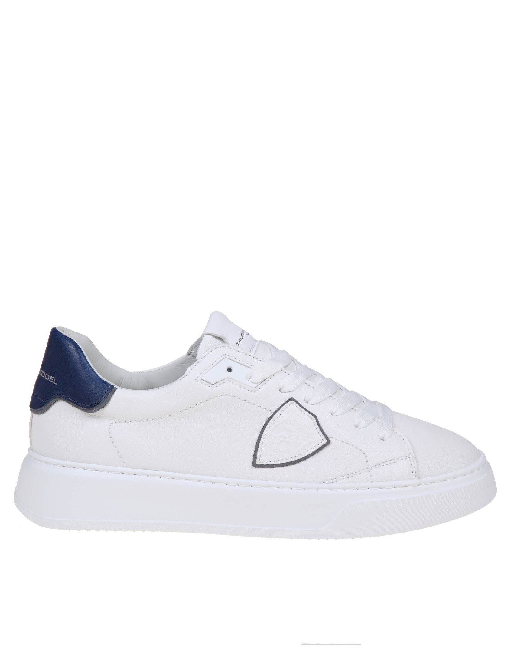 PHILIPPE MODEL SNEAKERS TEMPLE IN PELLE COLORE BIANCO/BLU