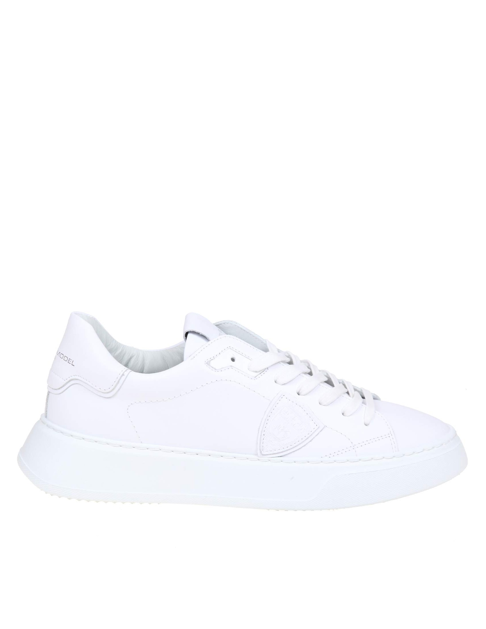 PHILIPPE MODEL SNEAKERS TEMPLE LOW IN PELLE COLORE BIANCO