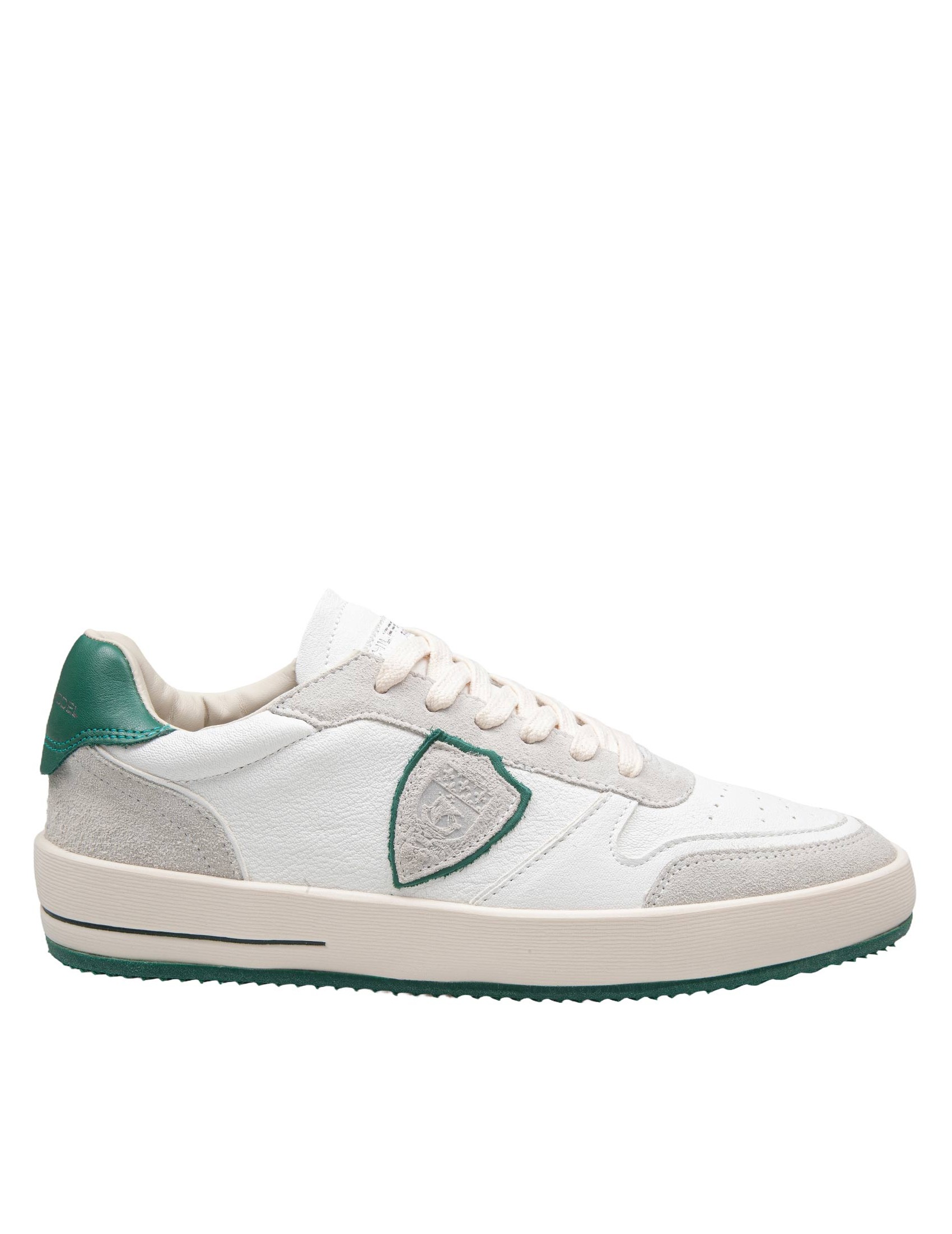 PHILIPPE MODEL NICE LOW SNEAKERS IN PELLE E CAMOSCIO COLORE BIANCO E VERDE