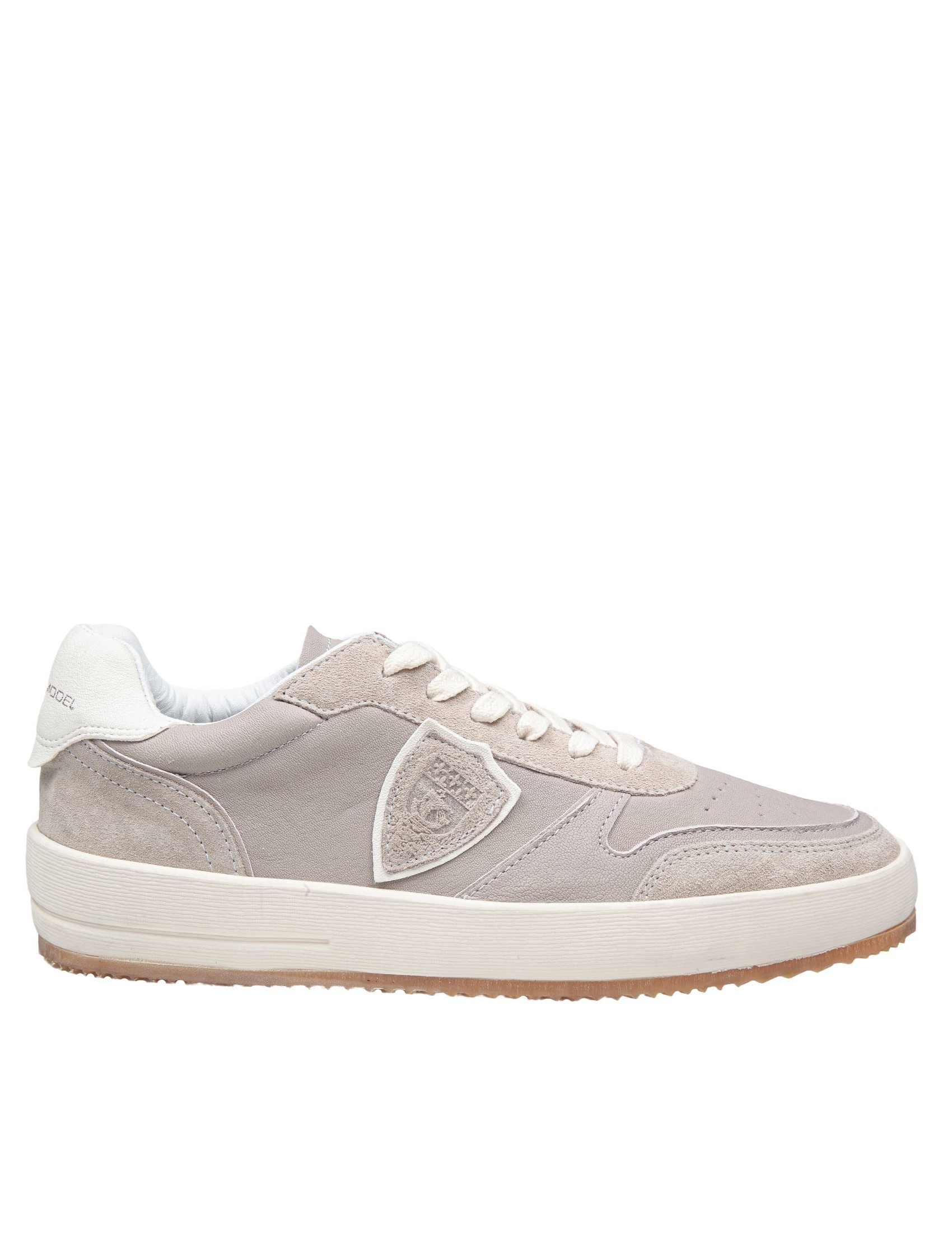 PHILIPPE MODEL NICE LOW SNEAKERS IN LEATHER AND SUEDE COLOR GREY