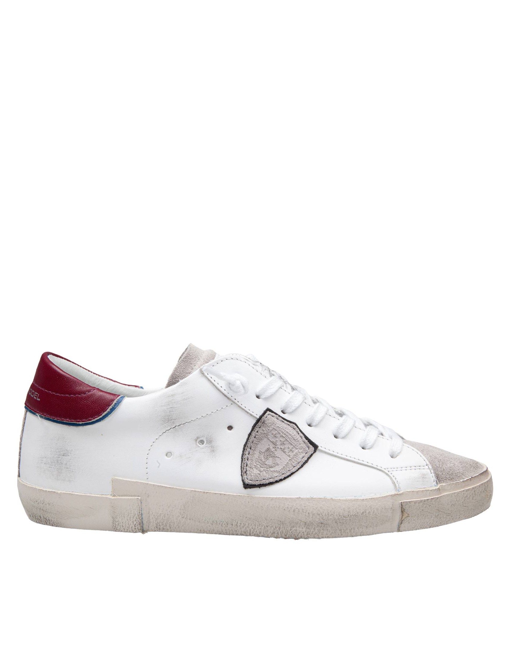 PHILIPPE MODEL SNEAKERS PRSX LOW IN PELLE COLORE BIANCO E BORDEAUX