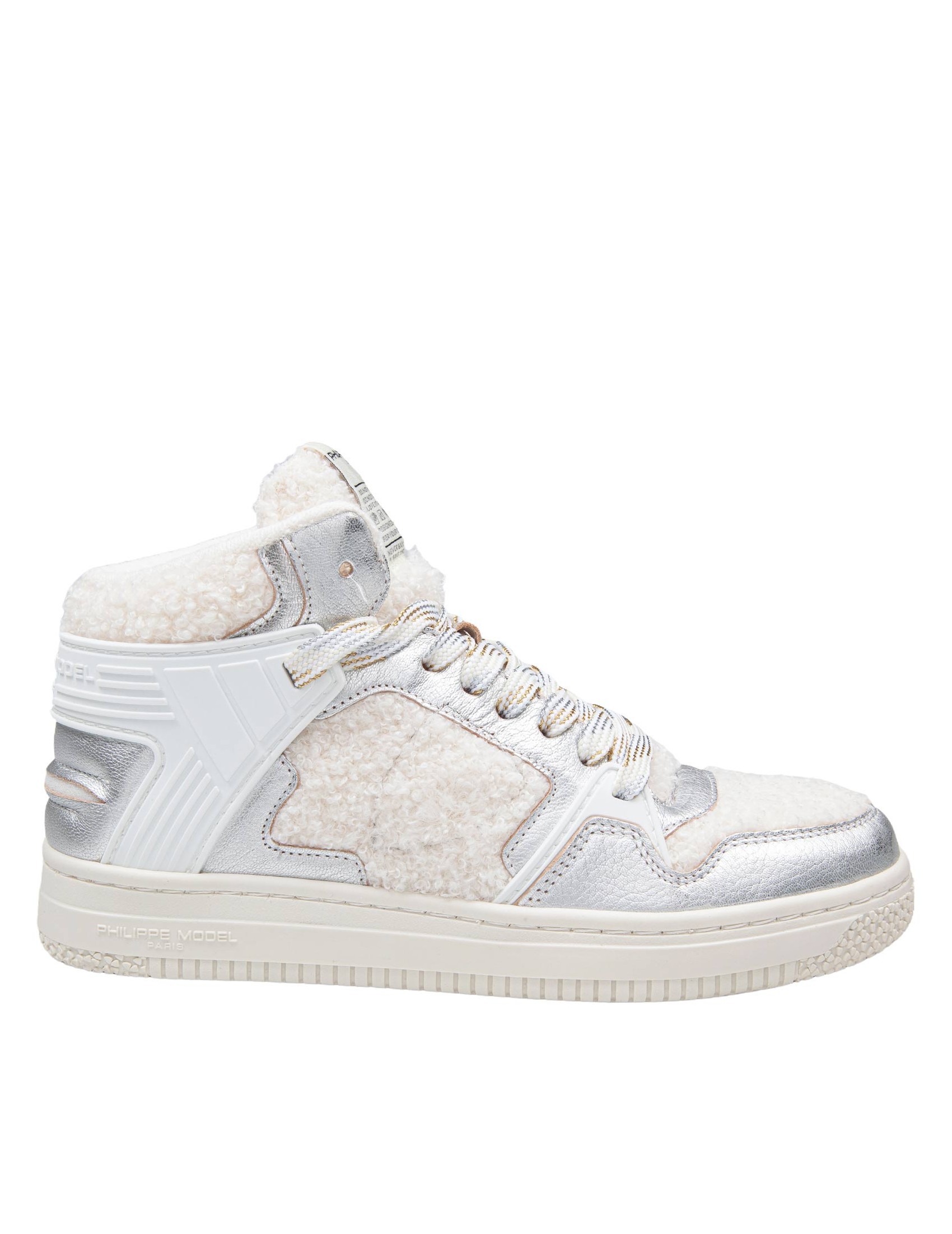 PHILIPPE MODEL SNEAKERS LA GRAND MID IN LEATHER AND FAUX SHEEPSKIN