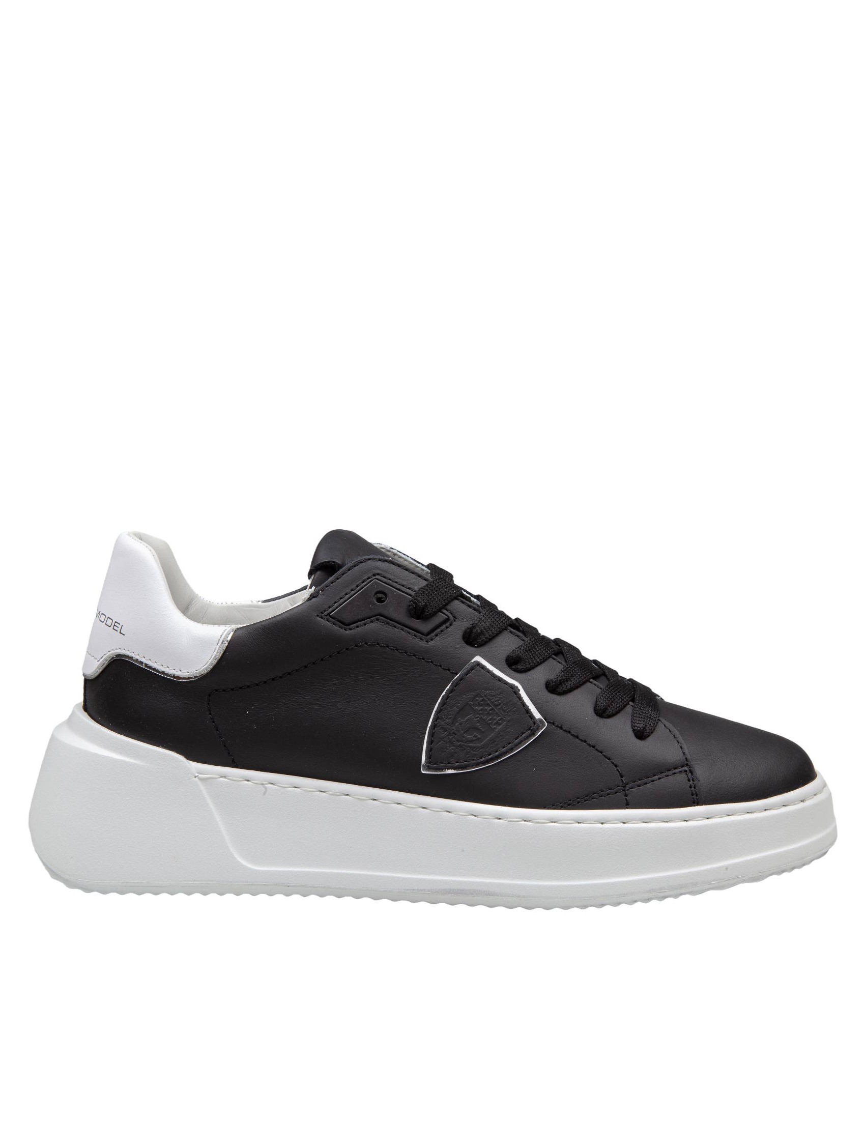 PHILIPPE MODEL TRES TEMPLE LOW IN LEATHER COLOR WHITE AND BLACK