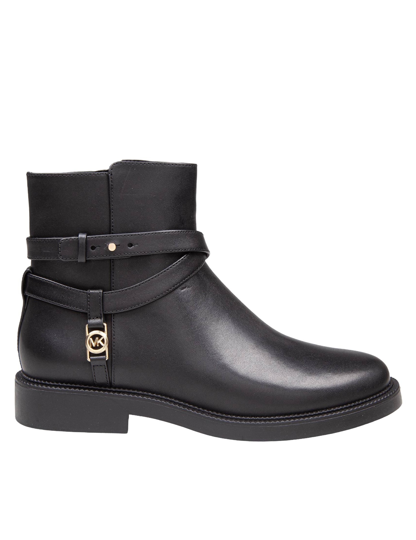 MICHAEL KORS ABIGAIL BLACK LEATHER ANKLE BOOT