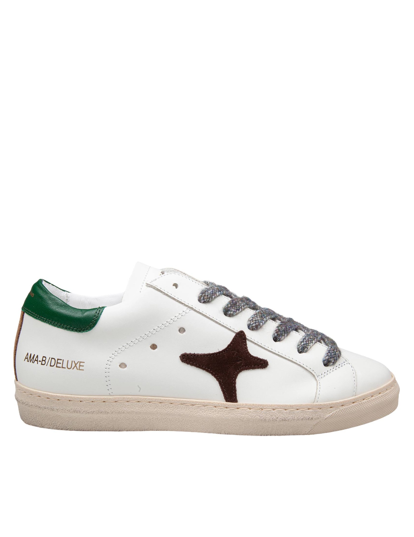 AMA BRAND LEATHER SNEAKERS WHITE AND GREEN COLOR